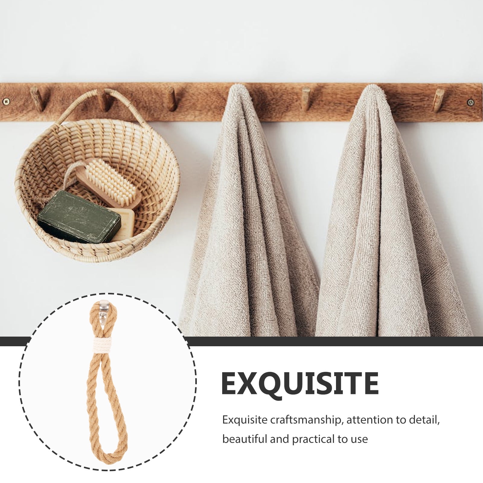 SKISUNO 1Pack Boho Towel Holder Jute Rope Circular European Style 11.8x0.7in - Image 6