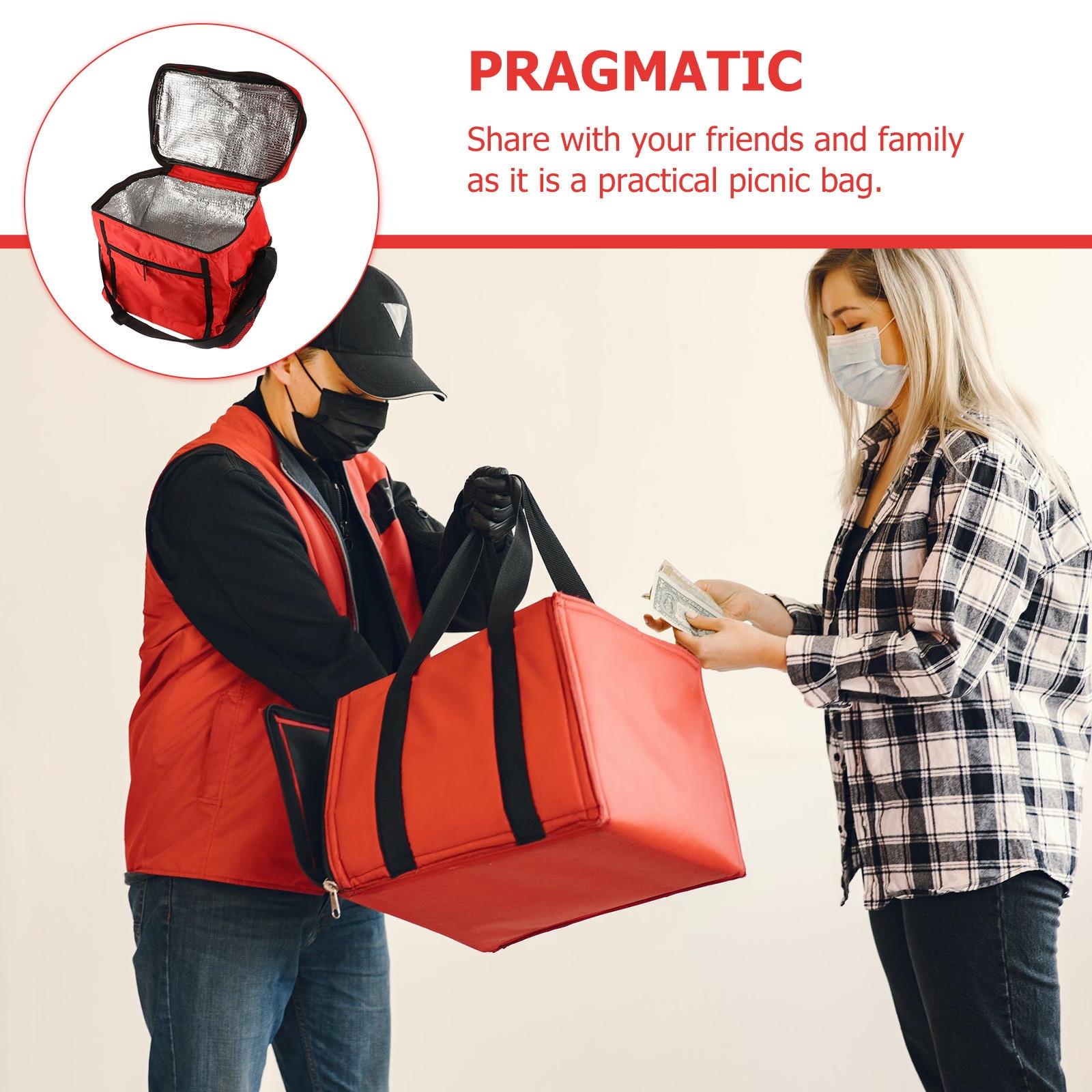 SKISUNO Insulated Reusable Grocery Bags Set of 1 in Red, Thermal Cooler Tote for - Image 7