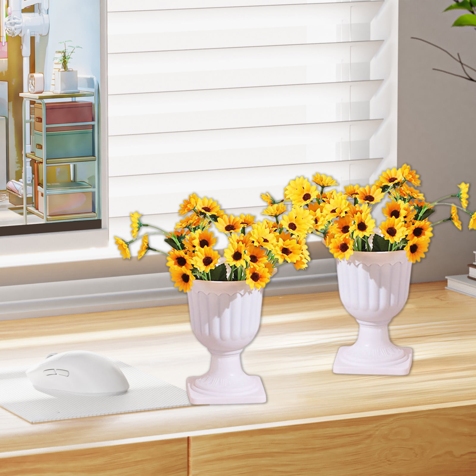 Darzheoy White Urn Planter Flower Pots, Classic Plastic Tall Planter, Wedding Party Porch Front Door Decorative 2 Pack A - Image 4