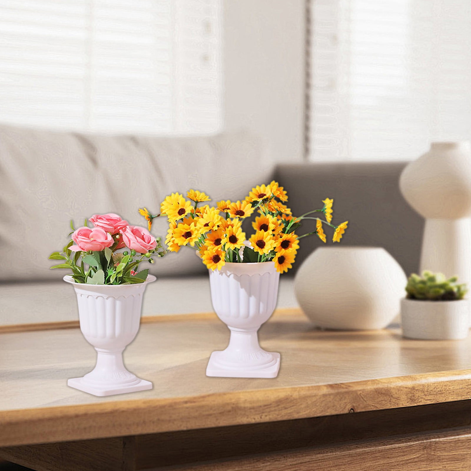 Darzheoy White Urn Planter Flower Pots, Classic Plastic Tall Planter, Wedding Party Porch Front Door Decorative 2 Pack A - Image 6
