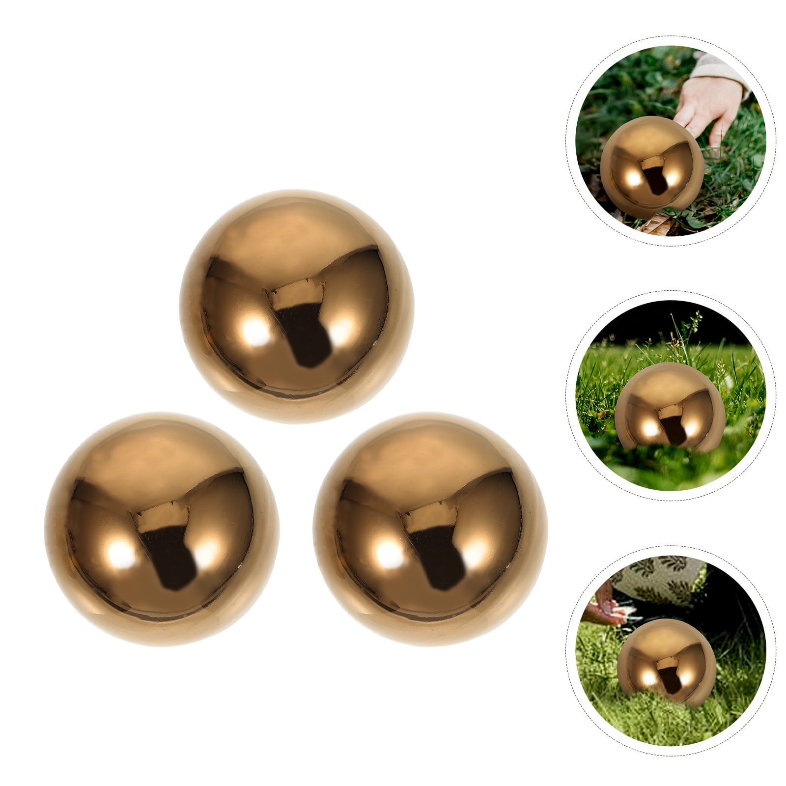 HOOWIFFY 3pcs Golden Stainless Steel Hollow Spheres Reflective Garden Ornaments Outdoor Yard Decor - Image 7