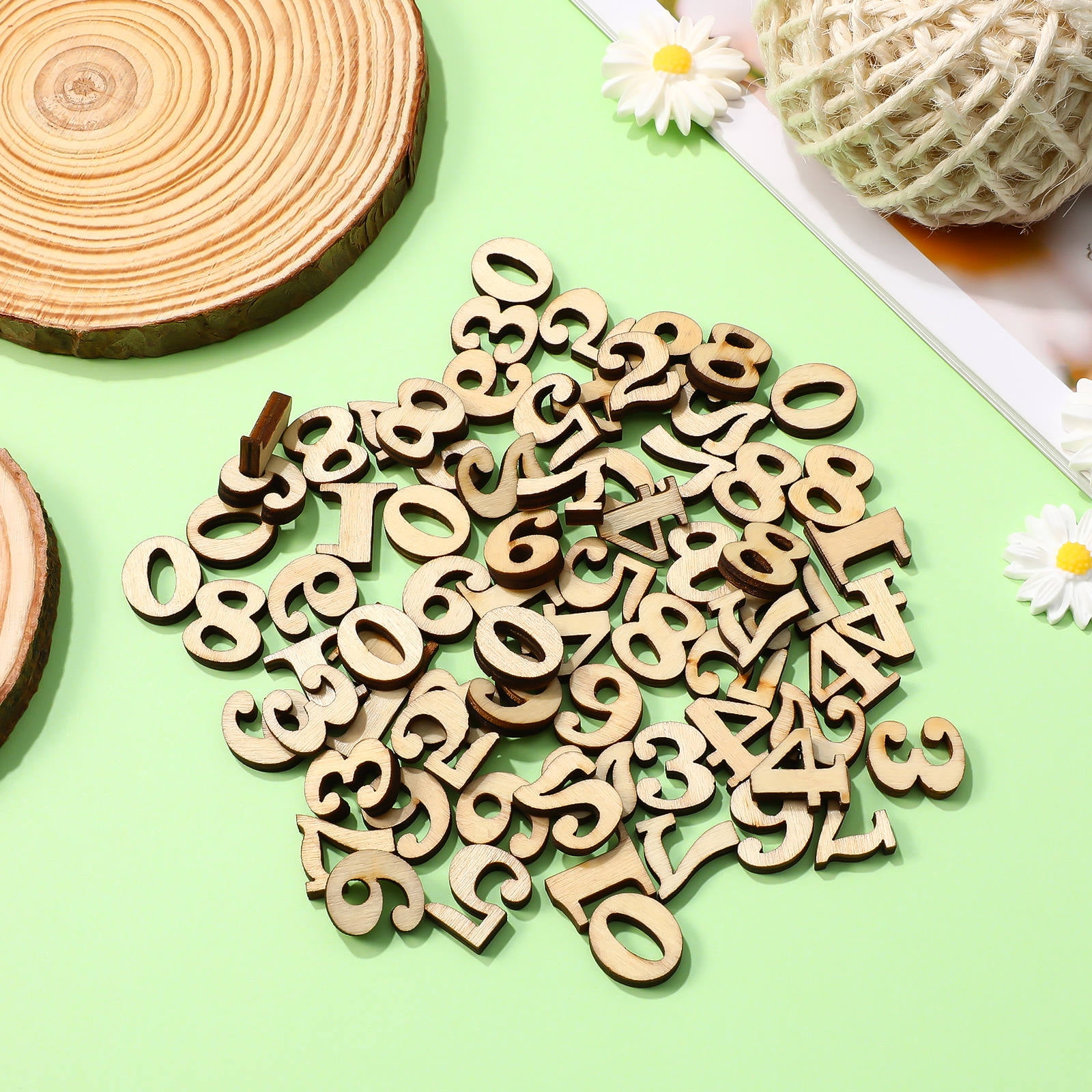 HOOWIFFY Unfinished Light Brown Wooden Numbers for Crafts and Home Decor Natural Material Art Supplies - Image 2