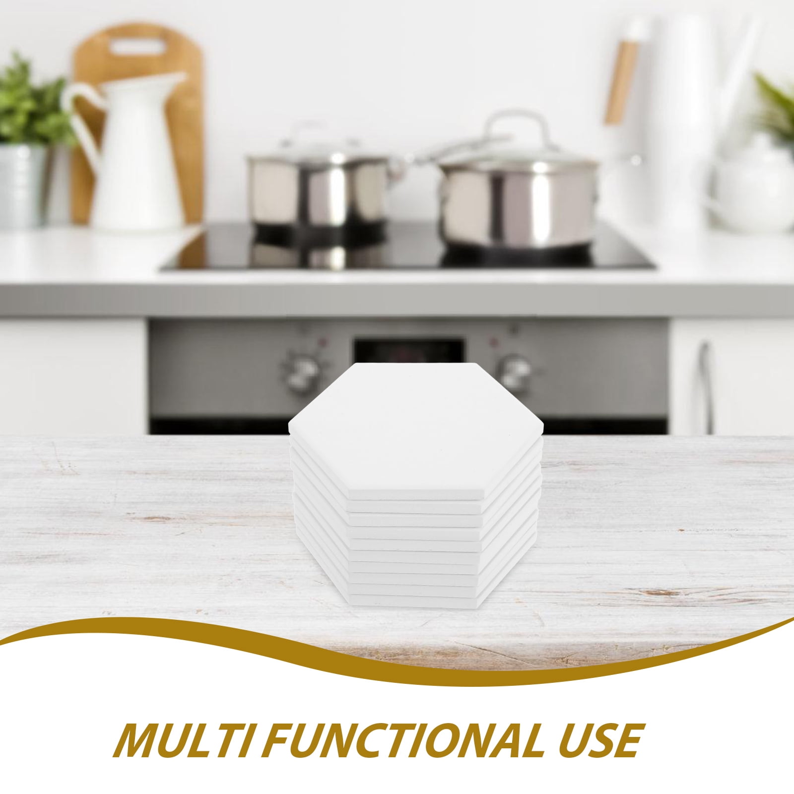 HOOWIFFY 10Set White Ceramic Hexagonal Coasters with Nonslip Heat Resistant Surface for Sublimation - Image 3