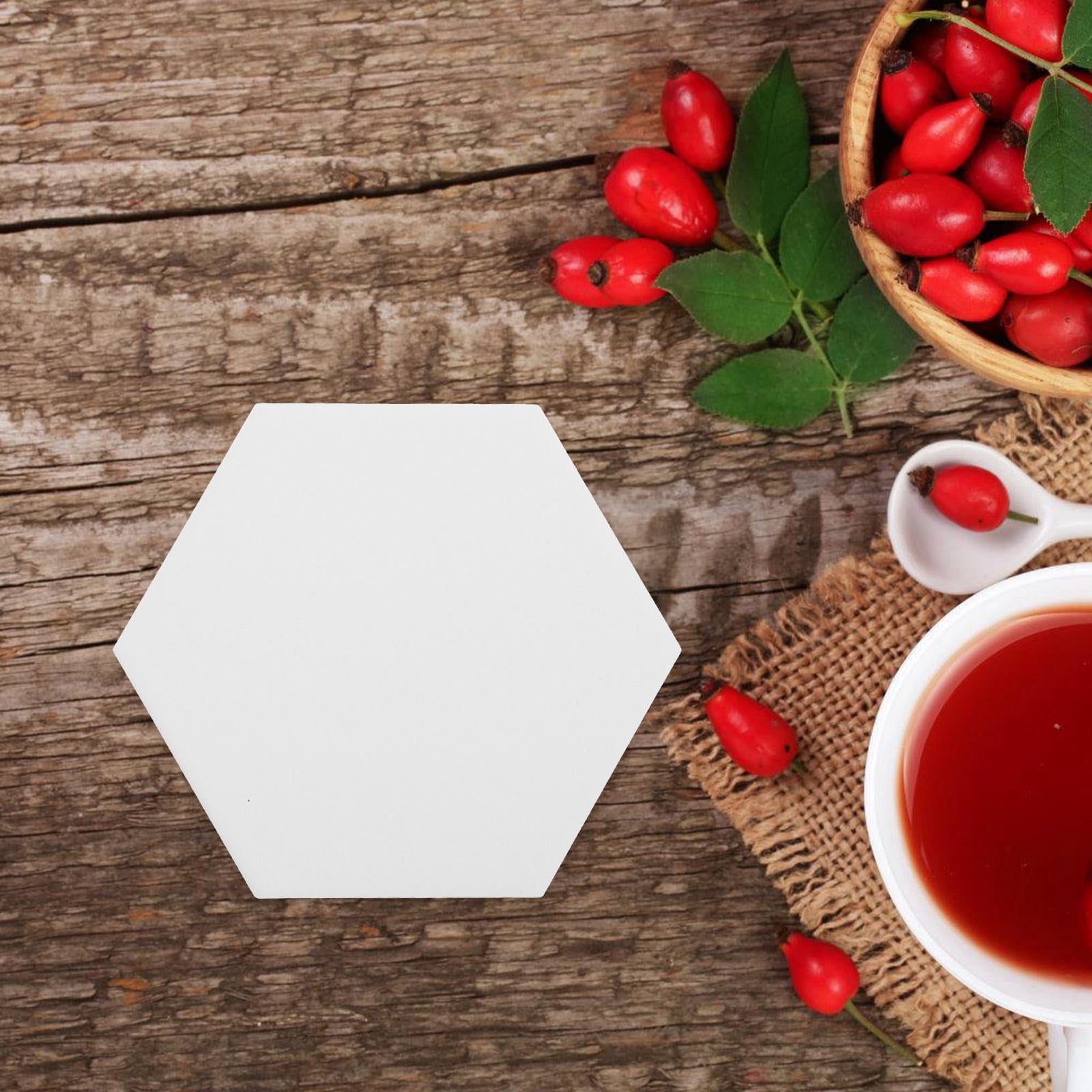 HOOWIFFY 10Set White Ceramic Hexagonal Coasters with Nonslip Heat Resistant Surface for Sublimation - Image 4