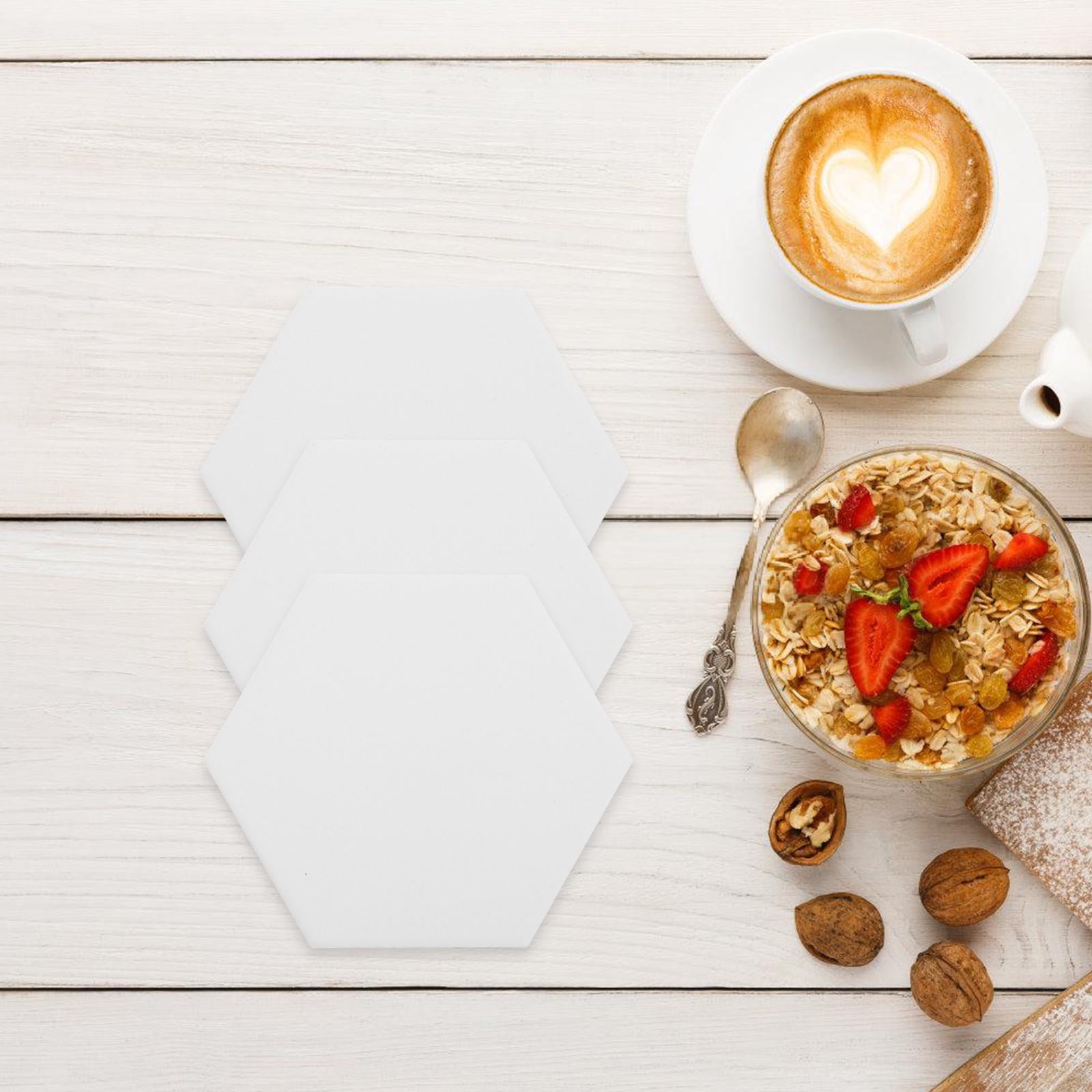 HOOWIFFY 10Set White Ceramic Hexagonal Coasters with Nonslip Heat Resistant Surface for Sublimation - Image 8