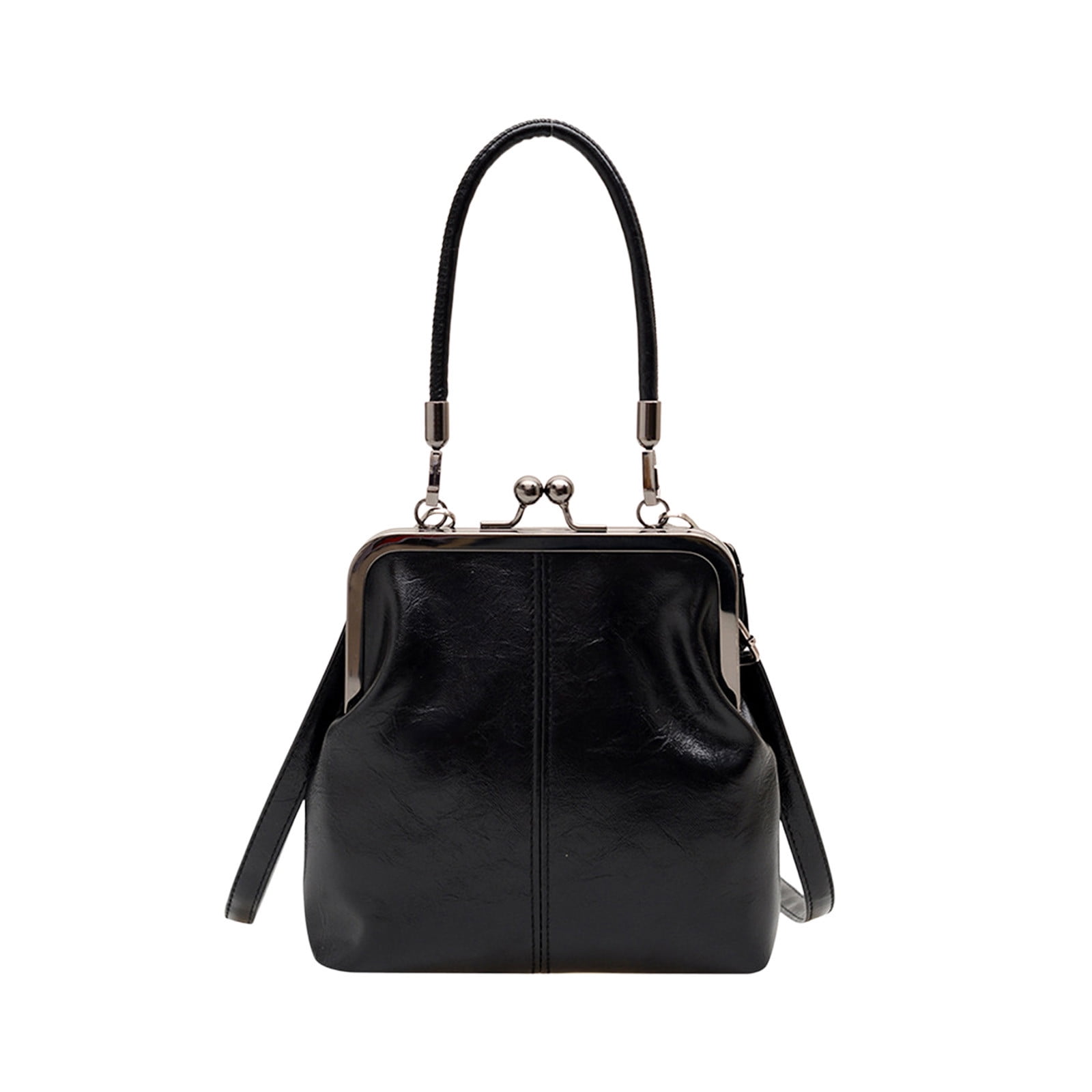Darzheoy Retro Handbag for Women - Leather Shoulder Bag Evening Clutch Crossbody Purse with Kiss Lock Black - Image 1