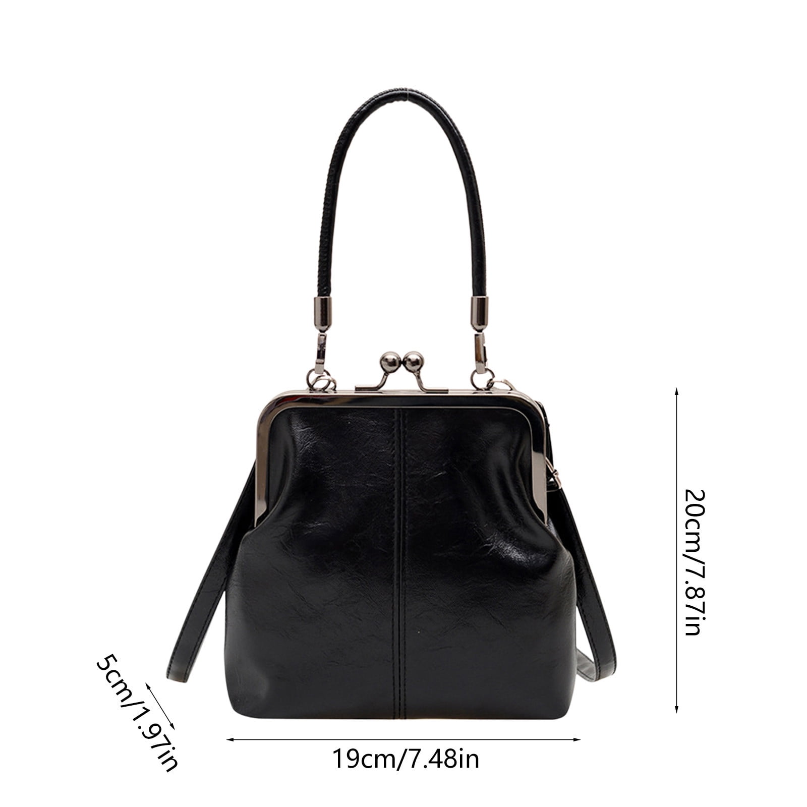 Darzheoy Retro Handbag for Women - Leather Shoulder Bag Evening Clutch Crossbody Purse with Kiss Lock Black - Image 2