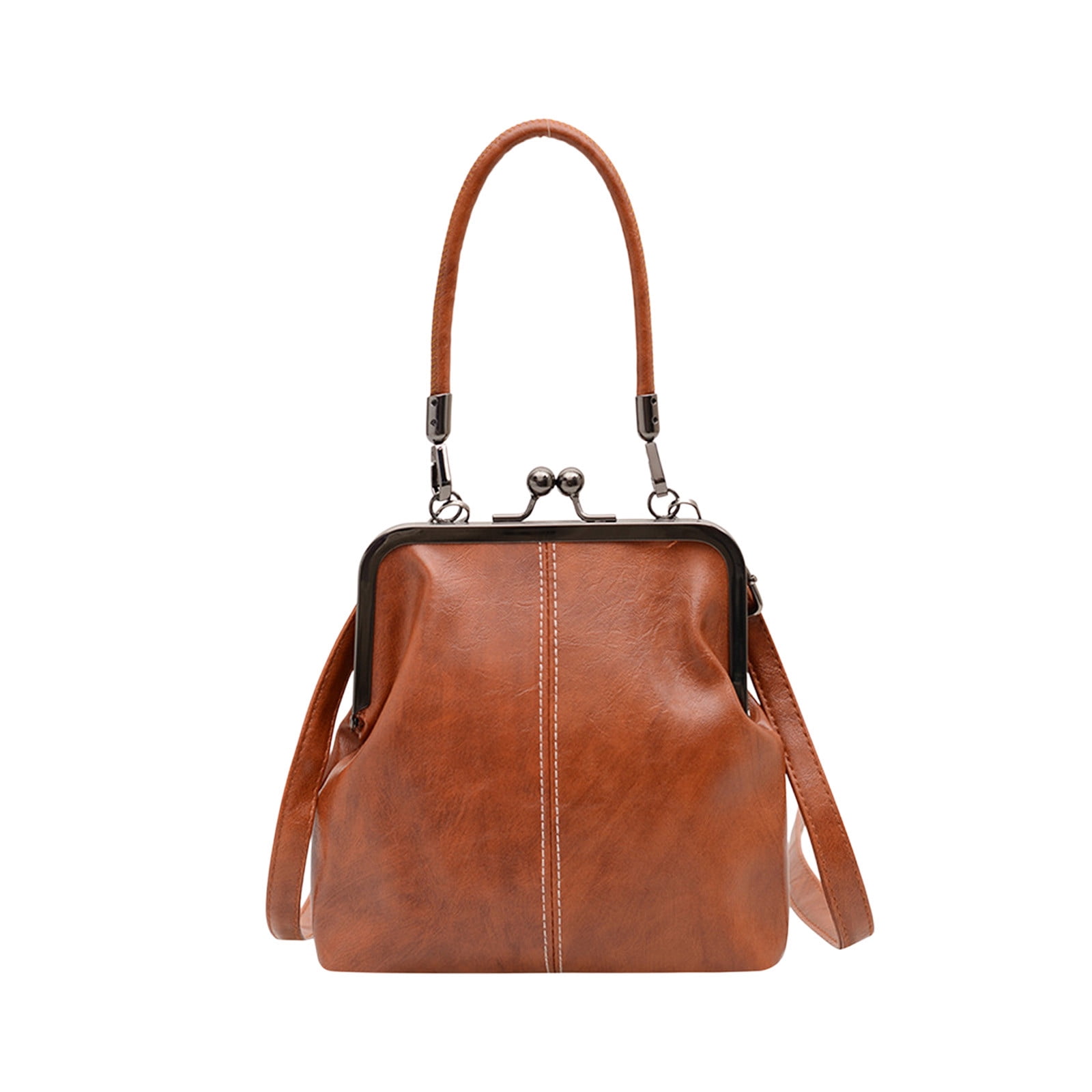 Darzheoy Retro Handbag for Women - Leather Shoulder Bag Evening Clutch Crossbody Purse with Kiss Lock Brown - Image 1
