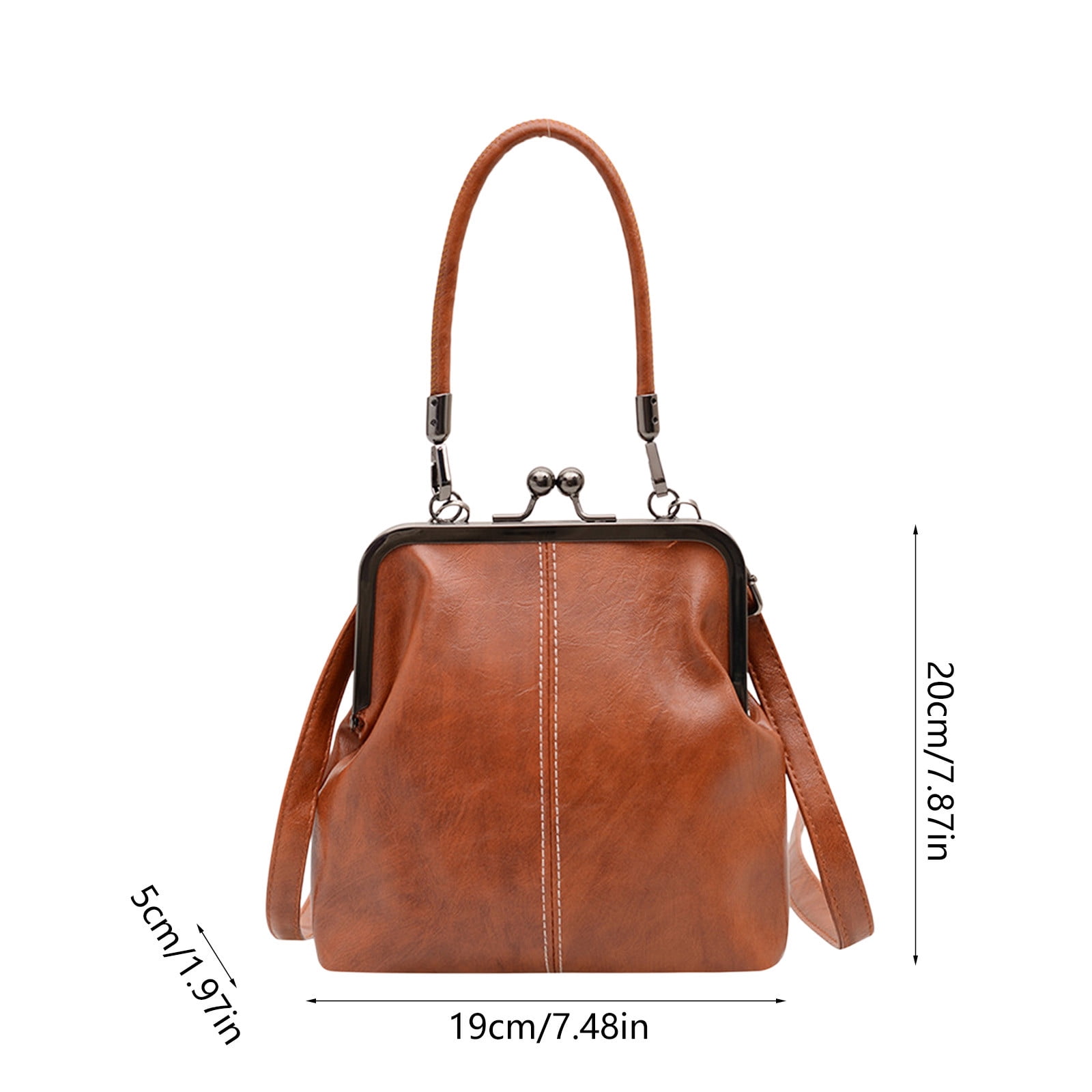 Darzheoy Retro Handbag for Women - Leather Shoulder Bag Evening Clutch Crossbody Purse with Kiss Lock Brown - Image 2