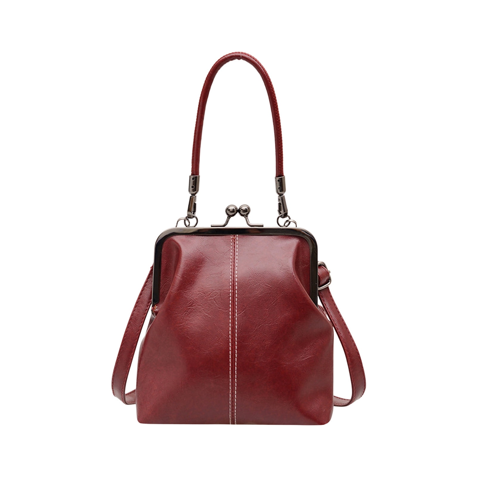 Darzheoy Retro Handbag for Women - Leather Shoulder Bag Evening Clutch Crossbody Purse with Kiss Lock Burgundy - Image 1