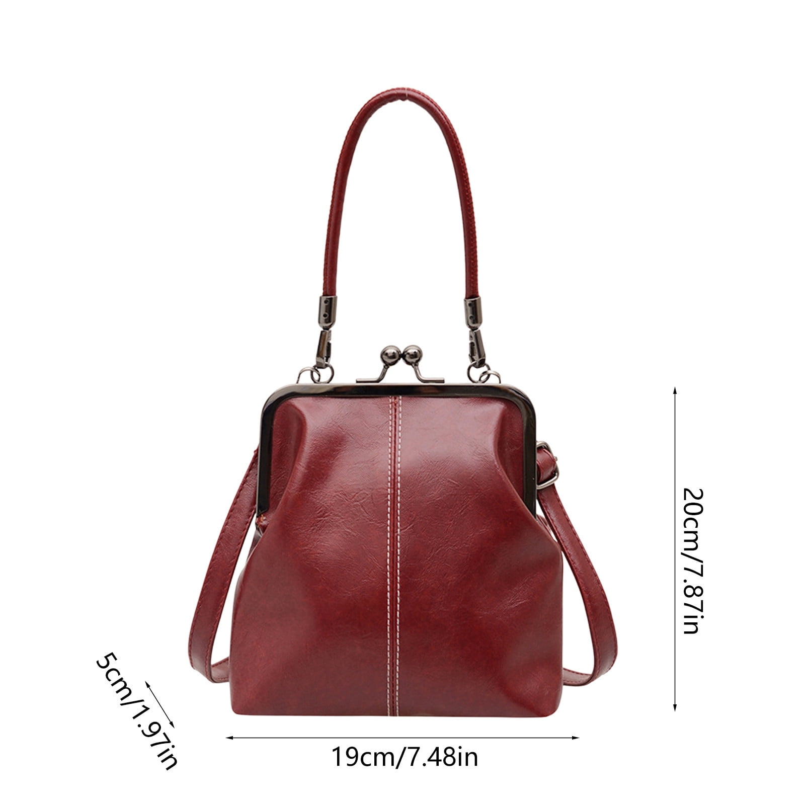 Darzheoy Retro Handbag for Women - Leather Shoulder Bag Evening Clutch Crossbody Purse with Kiss Lock Burgundy - Image 2