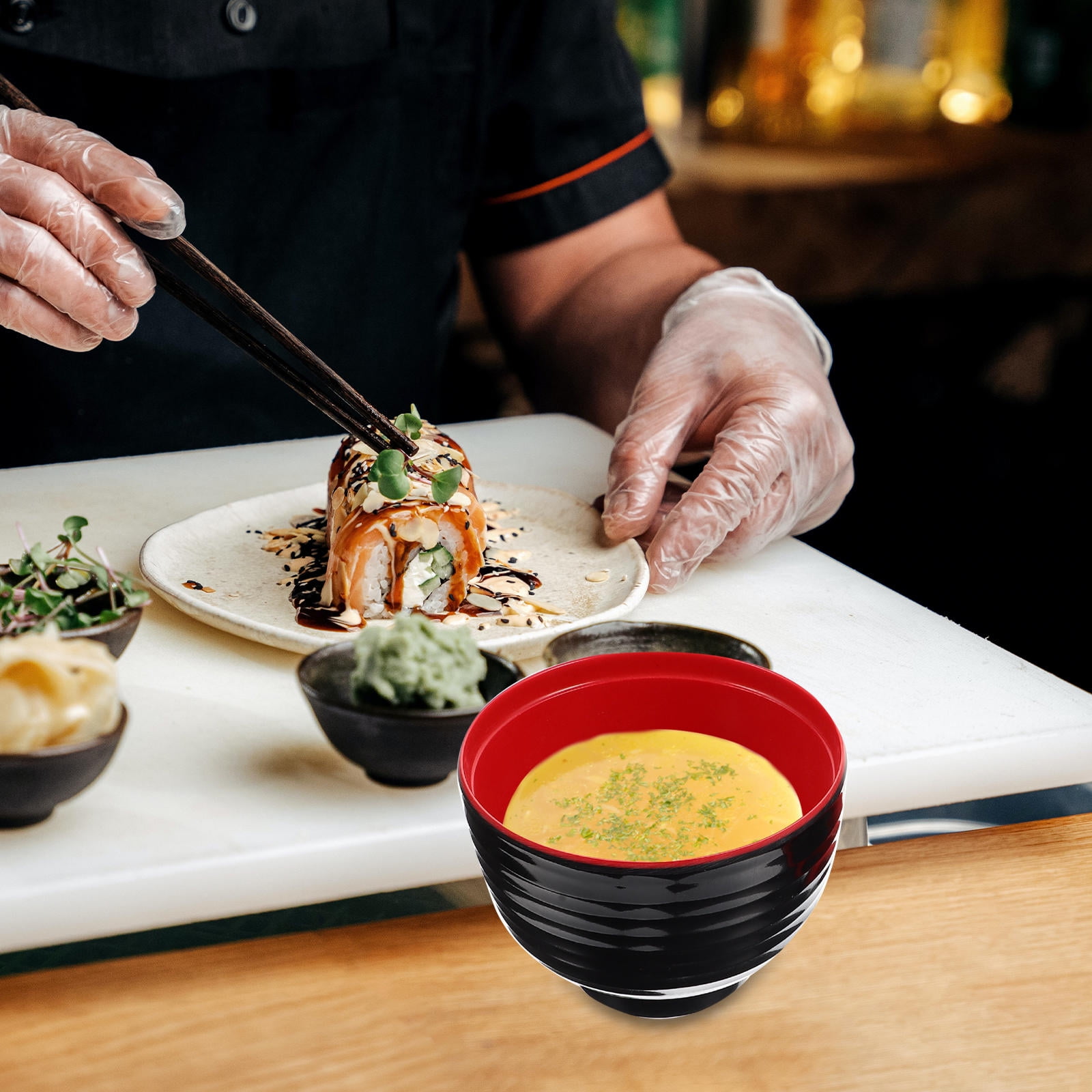 HOOWIFFY Traditional Japanese Miso Soup Bowl Set, Round Black Ceramic, 10x10x9.5cm, Perfect for Authentic Asian Cuisine - Image 7