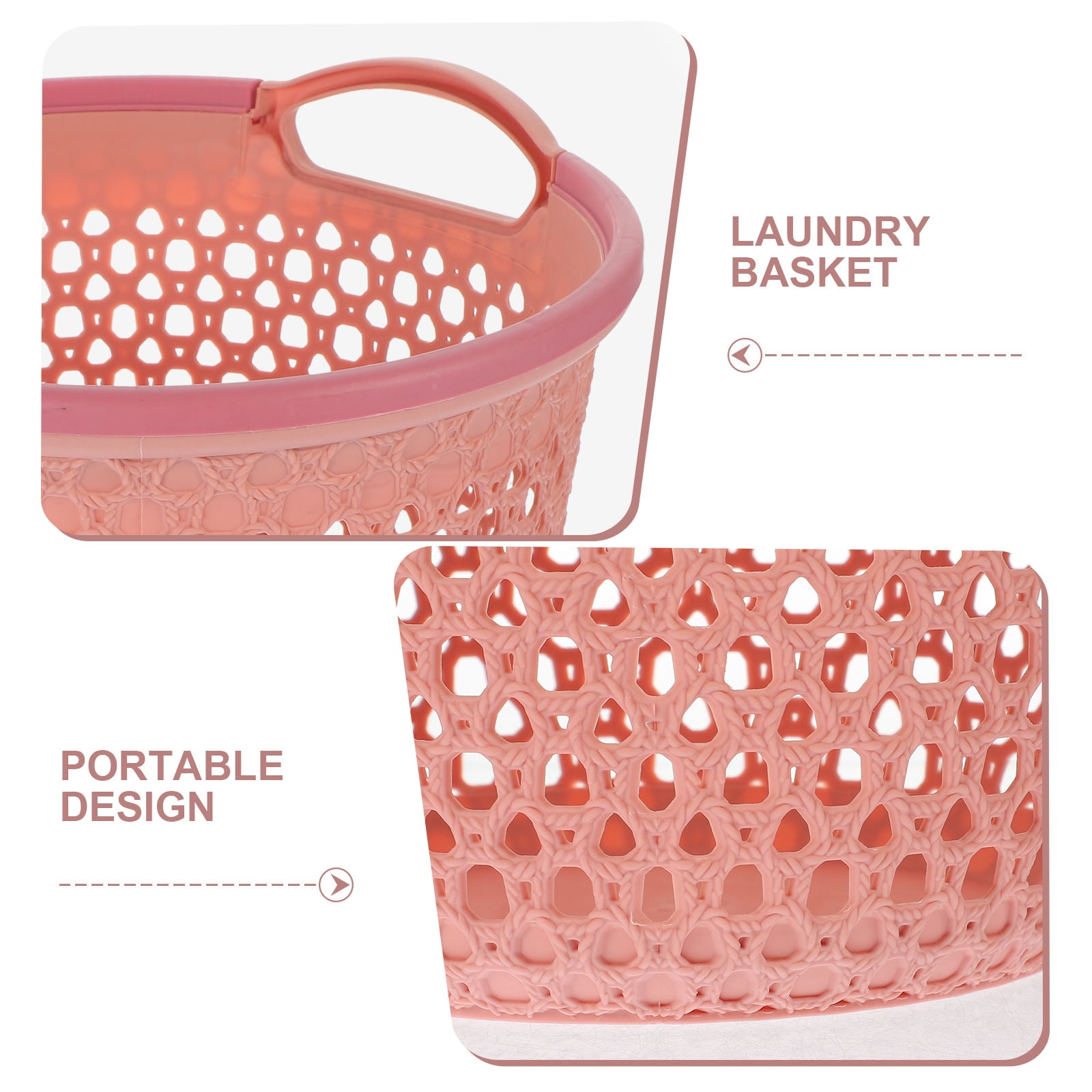 HOOWIFFY 1Pcs Portable Laundry Basket Pink Hollow Laundry Management with Handle PP - Image 8