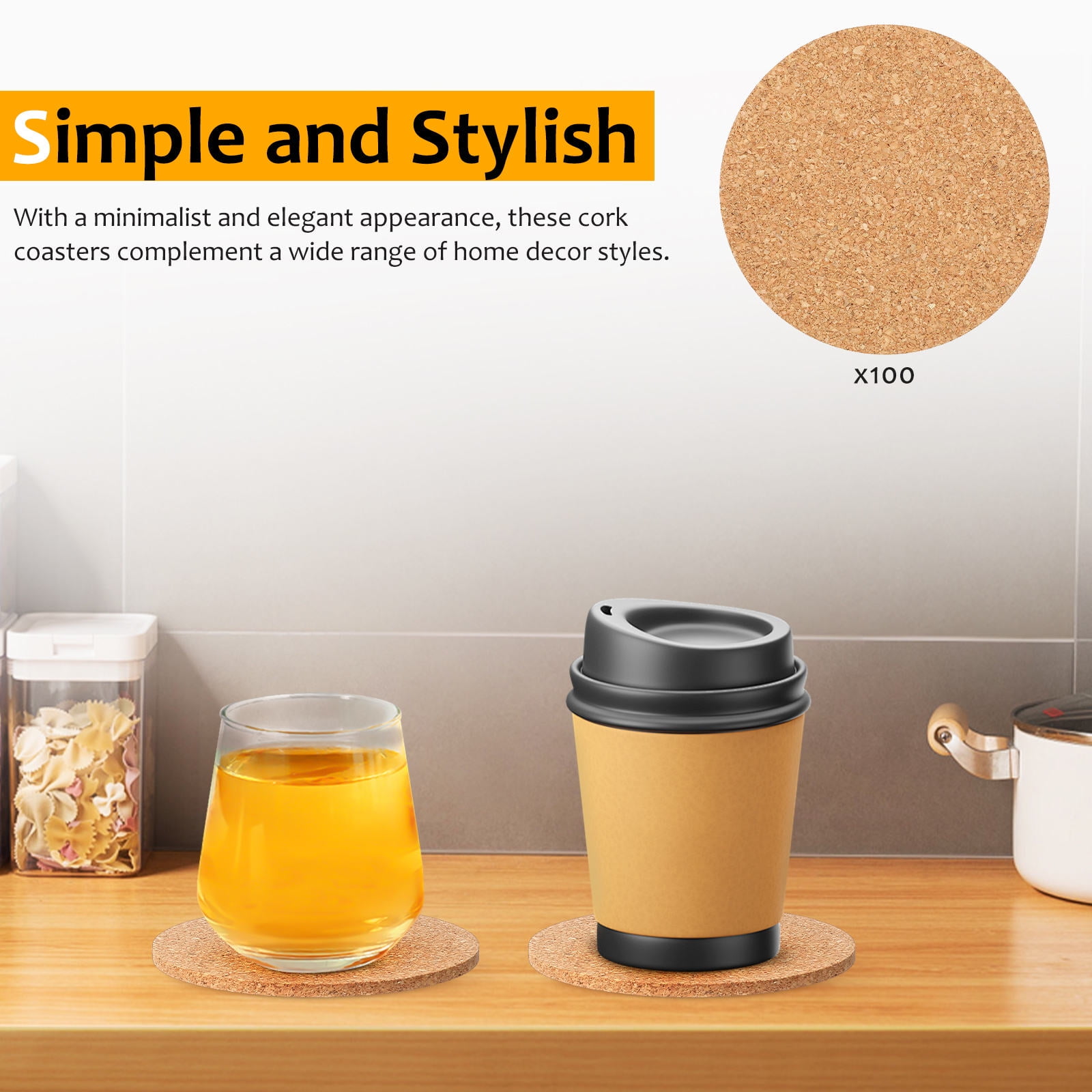 HOOWIFFY Cork Coasters Bulk Cork Coasters For Drinks 100Pcs - Image 3