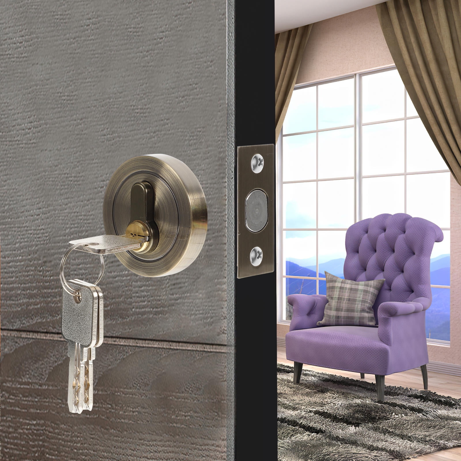 HOOWIFFY Durable Golden Deadbolt Lock Single Cylinder with Key for Home Use - Image 2