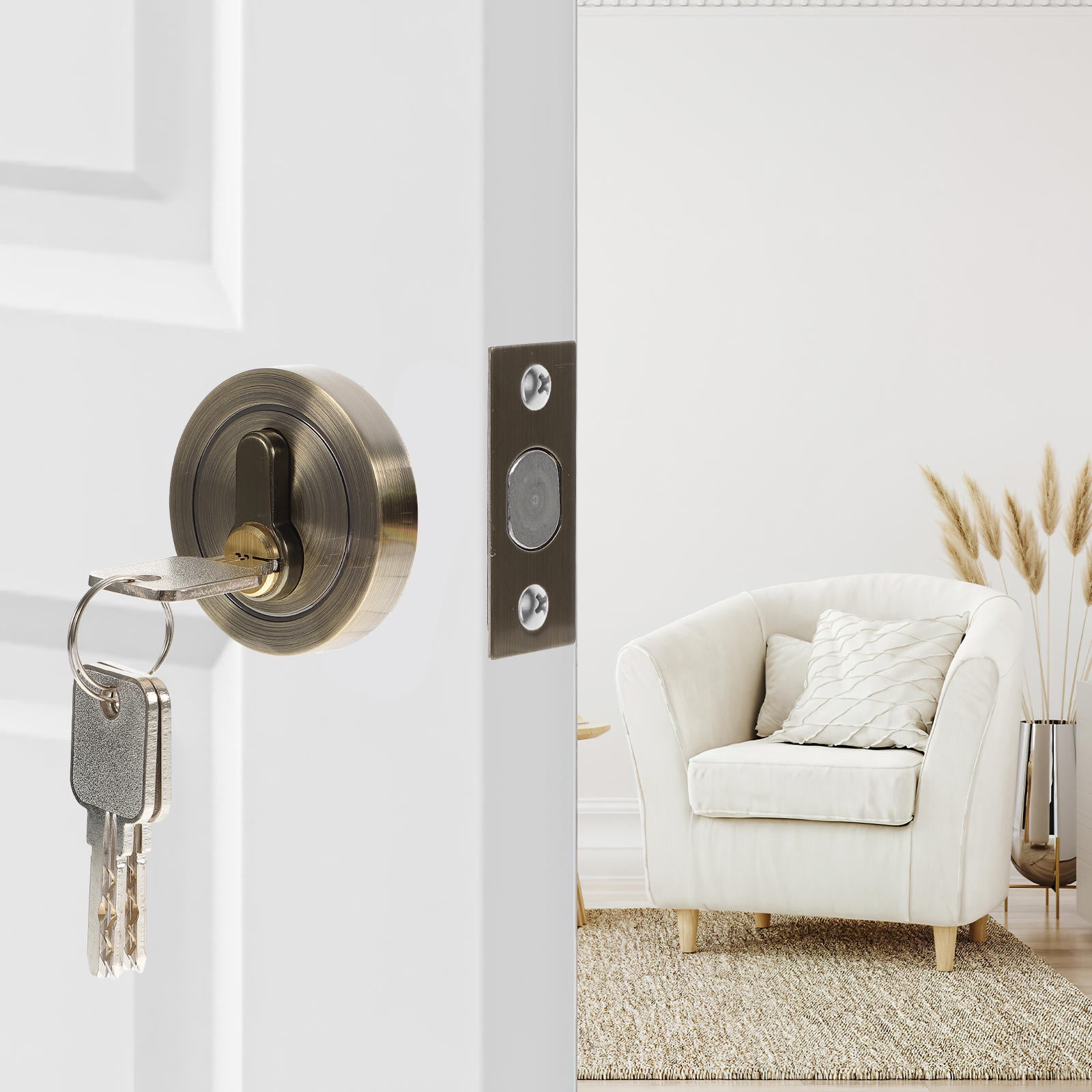 HOOWIFFY Durable Golden Deadbolt Lock Single Cylinder with Key for Home Use - Image 7
