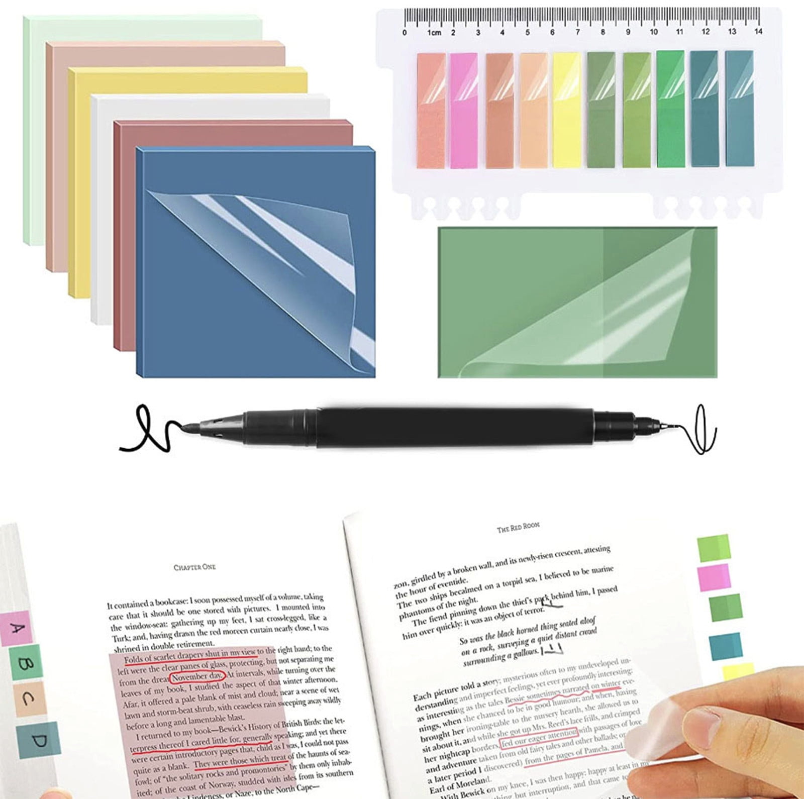 Darzheoy 9Pcs Transparent Sticky Notes, Clear Sticky Notes, Waterproof Translucent Sticky Note Pads for Books Annotation, Clear Post it Notes for Bible Study, Office Multicolor - Image 1