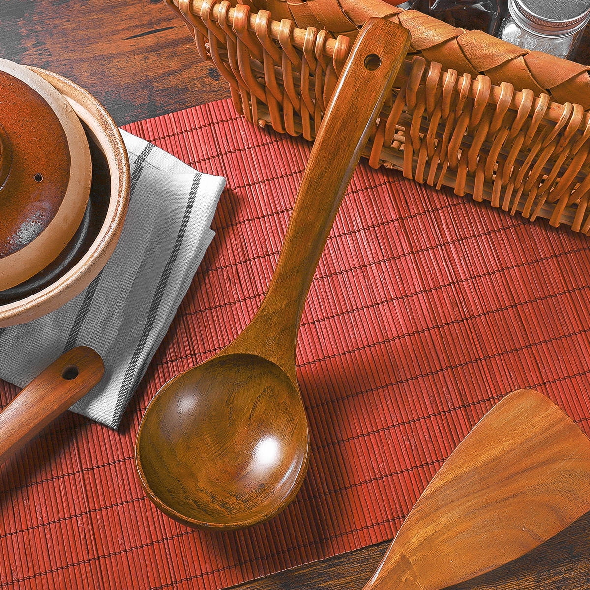 SKISUNO 1Set Soup Ladle Deep Soup Ladle Bamboo Material for Cooking and Serving Food 3.5 x 11 Inch - Image 1
