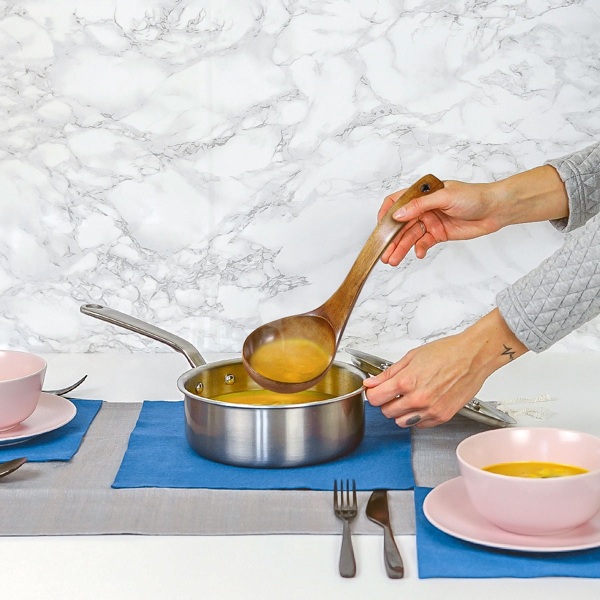 SKISUNO 1Set Soup Ladle Deep Soup Ladle Bamboo Material for Cooking and Serving Food 3.5 x 11 Inch - Image 2