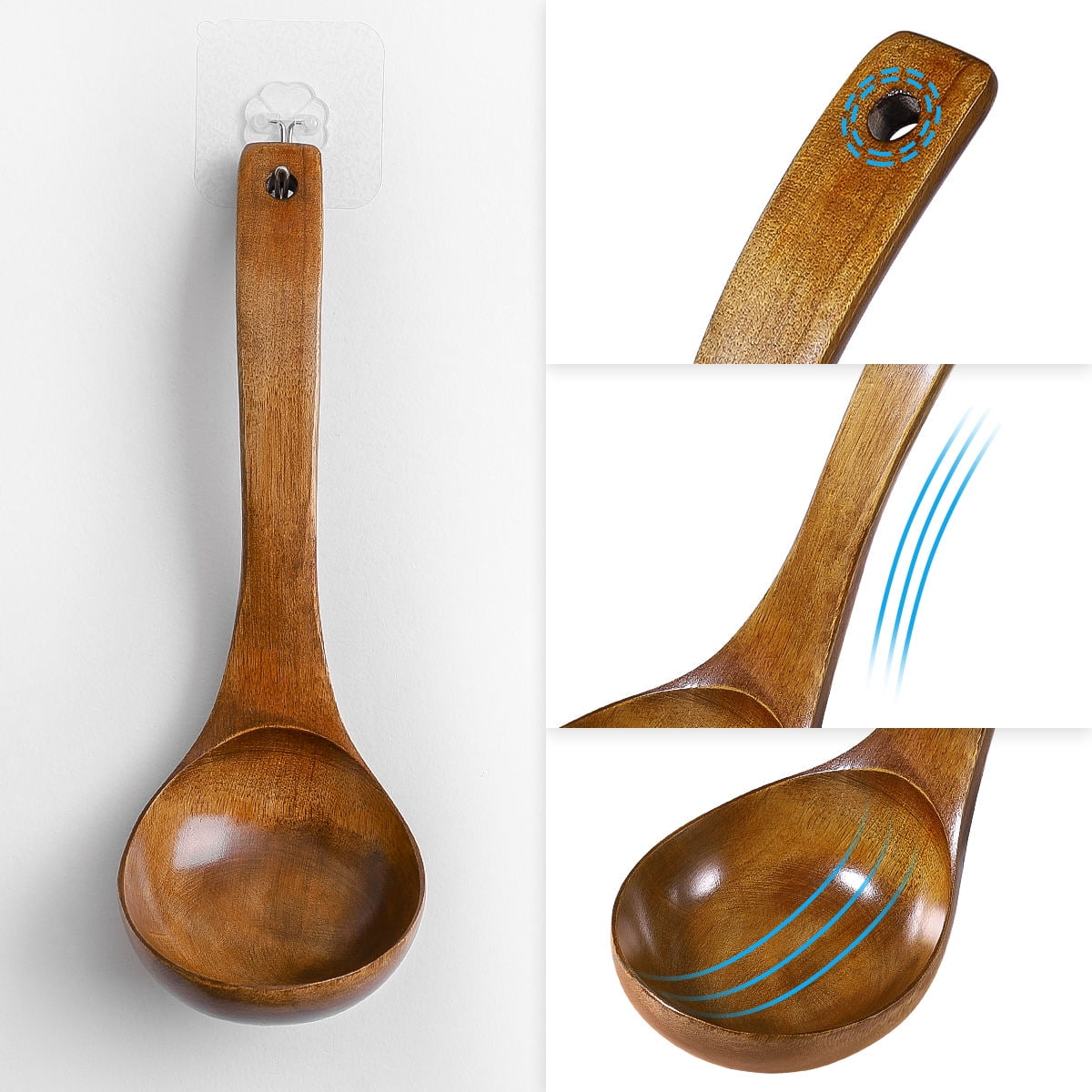 SKISUNO 1Set Soup Ladle Deep Soup Ladle Bamboo Material for Cooking and Serving Food 3.5 x 11 Inch - Image 3