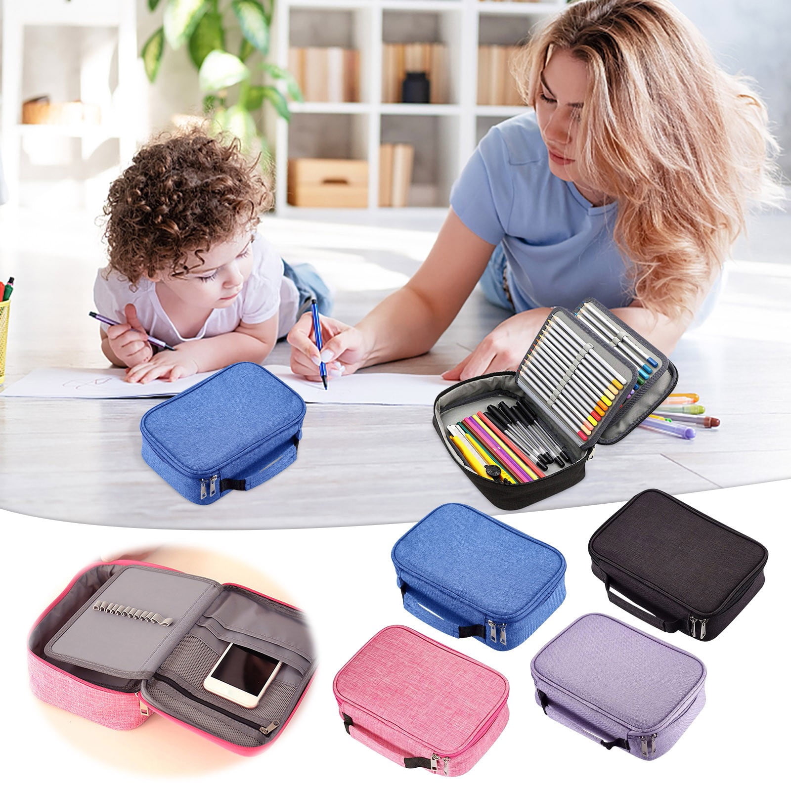 Chmadoxn Pencil Case, 72-Slot Art Supply Organizer - Hanging Pencil Case with Ventilated Design, Storage for 72 Pens/Markers/Brushes (Portable) 9.1×5.9×2.8 in Hot Pink - Image 1