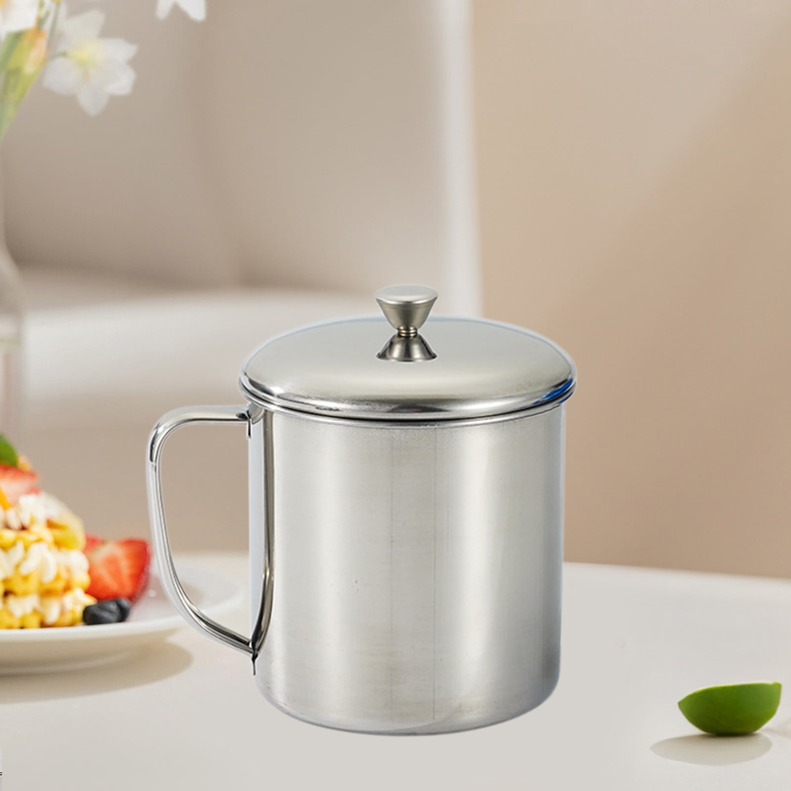 Darzheoy Stainless Steel Coffee Cup - Metal Tea Mug with Lid and Handle for Camping and Everyday Use L Silver - Image 4