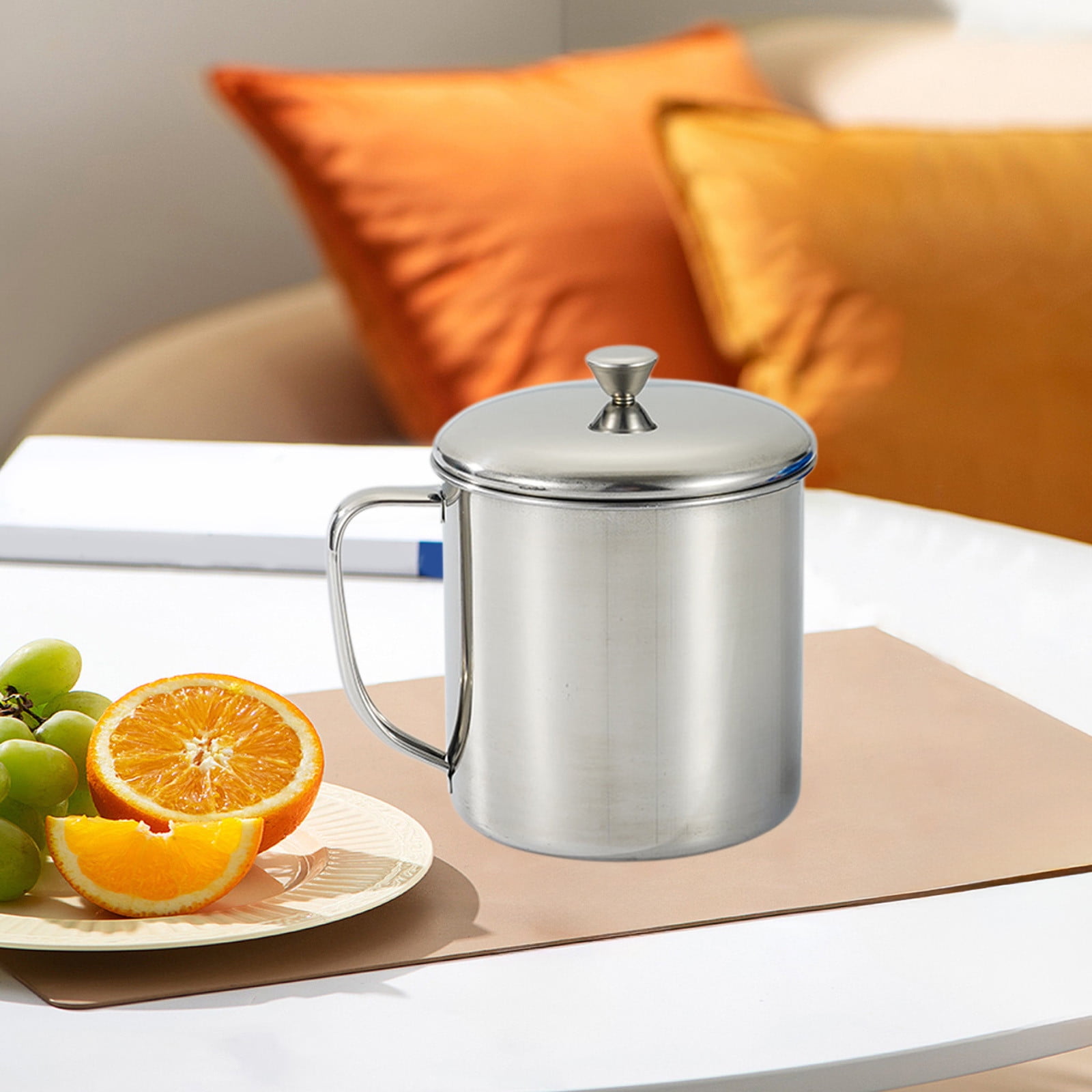 Darzheoy Stainless Steel Coffee Cup - Metal Tea Mug with Lid and Handle for Camping and Everyday Use XXXL Silver - Image 3