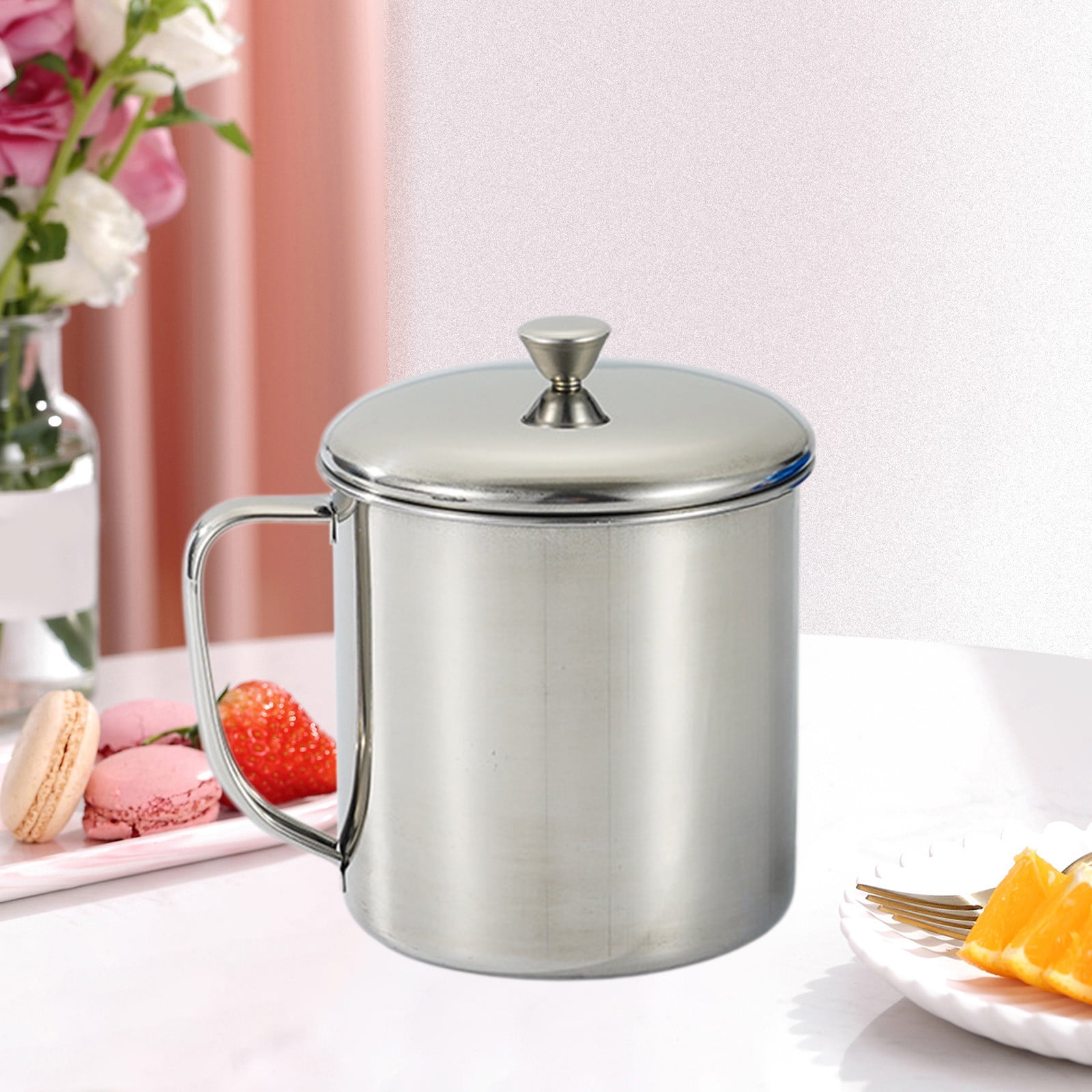 Darzheoy Stainless Steel Coffee Cup - Metal Tea Mug with Lid and Handle for Camping and Everyday Use XXXL Silver - Image 6