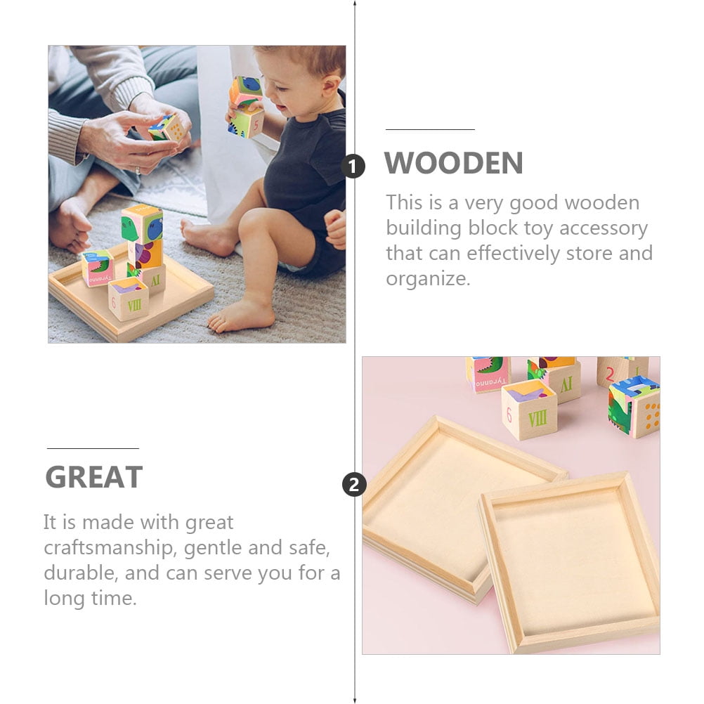 HOOWIFFY 4-Piece Khaki Wood Puzzle Organizer Set - Storage Boxes for Kids Building Blocks and Toy Storage - Image 2