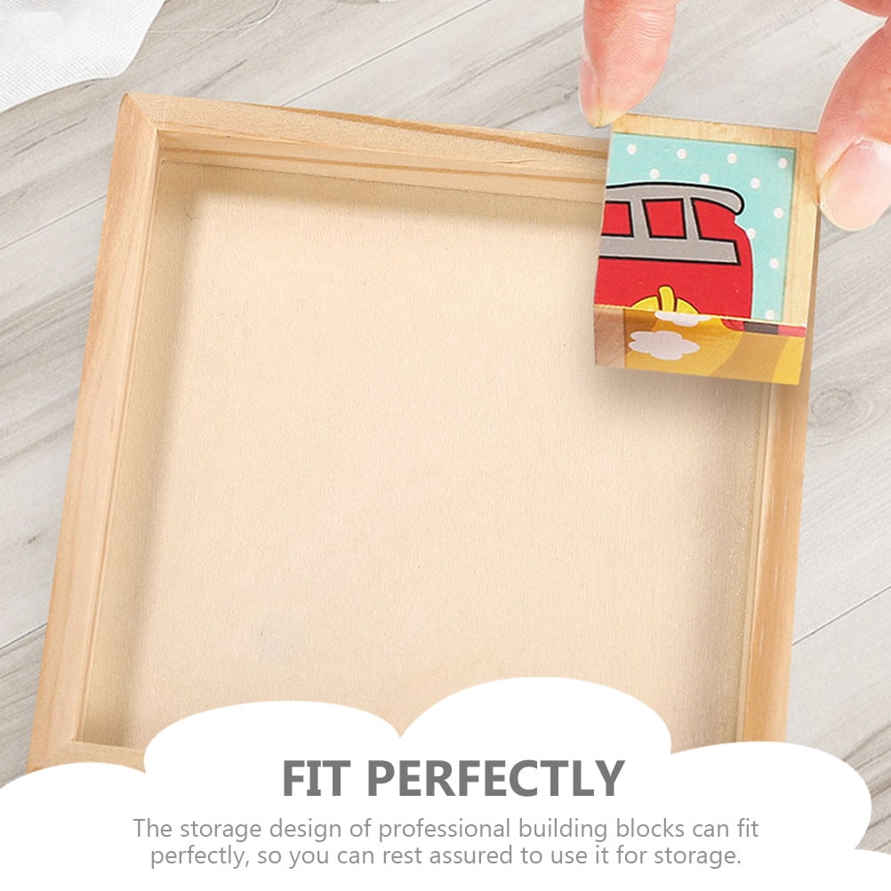 HOOWIFFY 4-Piece Khaki Wood Puzzle Organizer Set - Storage Boxes for Kids Building Blocks and Toy Storage - Image 7