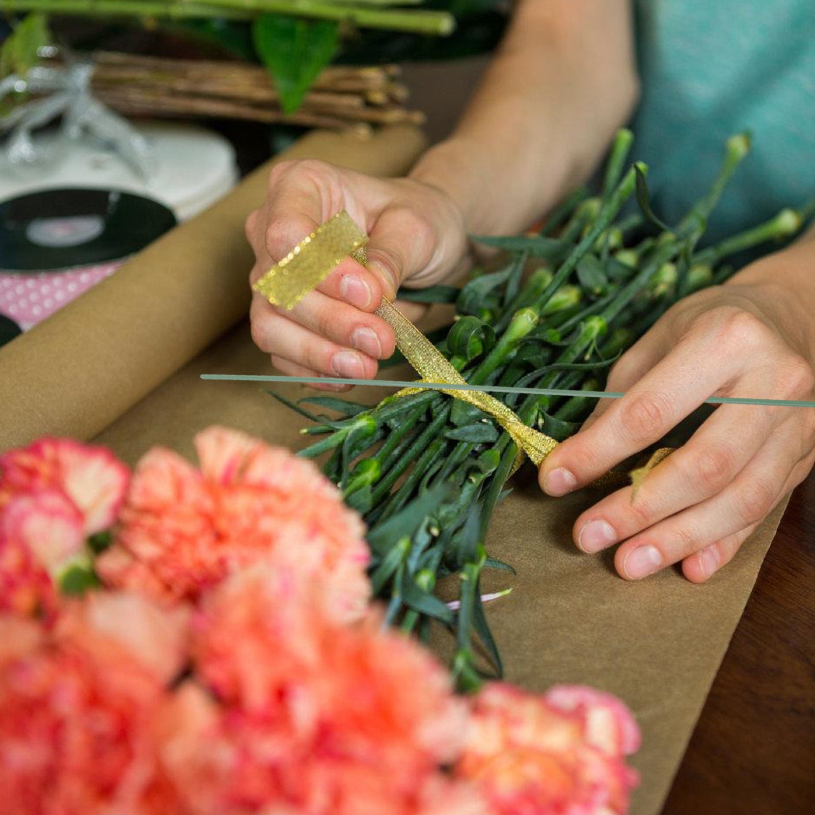 HOOWIFFY 100pcs Green Floral Wire Stems for Artificial Flowers Flexible and Bendable for Arrangements - Image 5