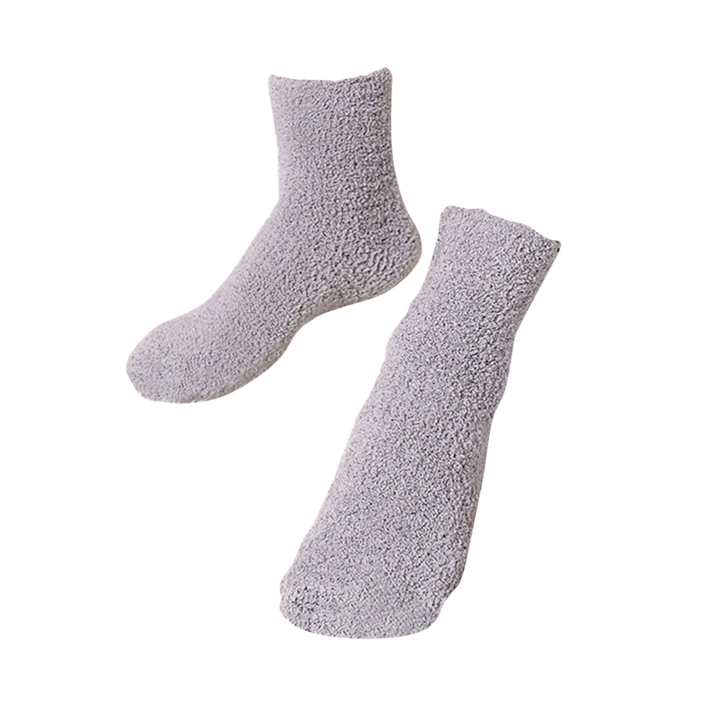 HOOWIFFY Mens Warm Bed Socks 1 Pair Thick Fuzzy Sleep Socks Grey 9.8×2.8×0.2in - Image 1