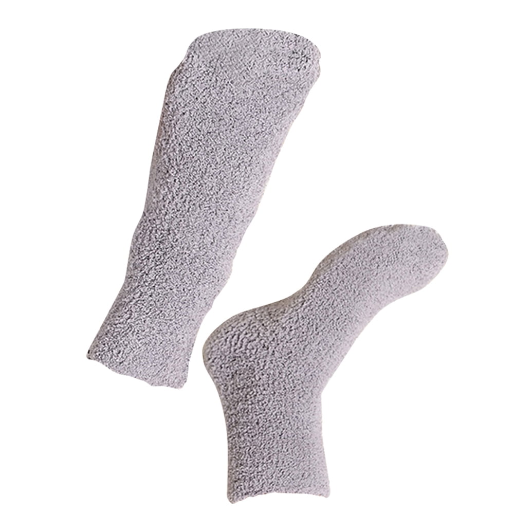HOOWIFFY Mens Warm Bed Socks 1 Pair Thick Fuzzy Sleep Socks Grey 9.8×2.8×0.2in - Image 3