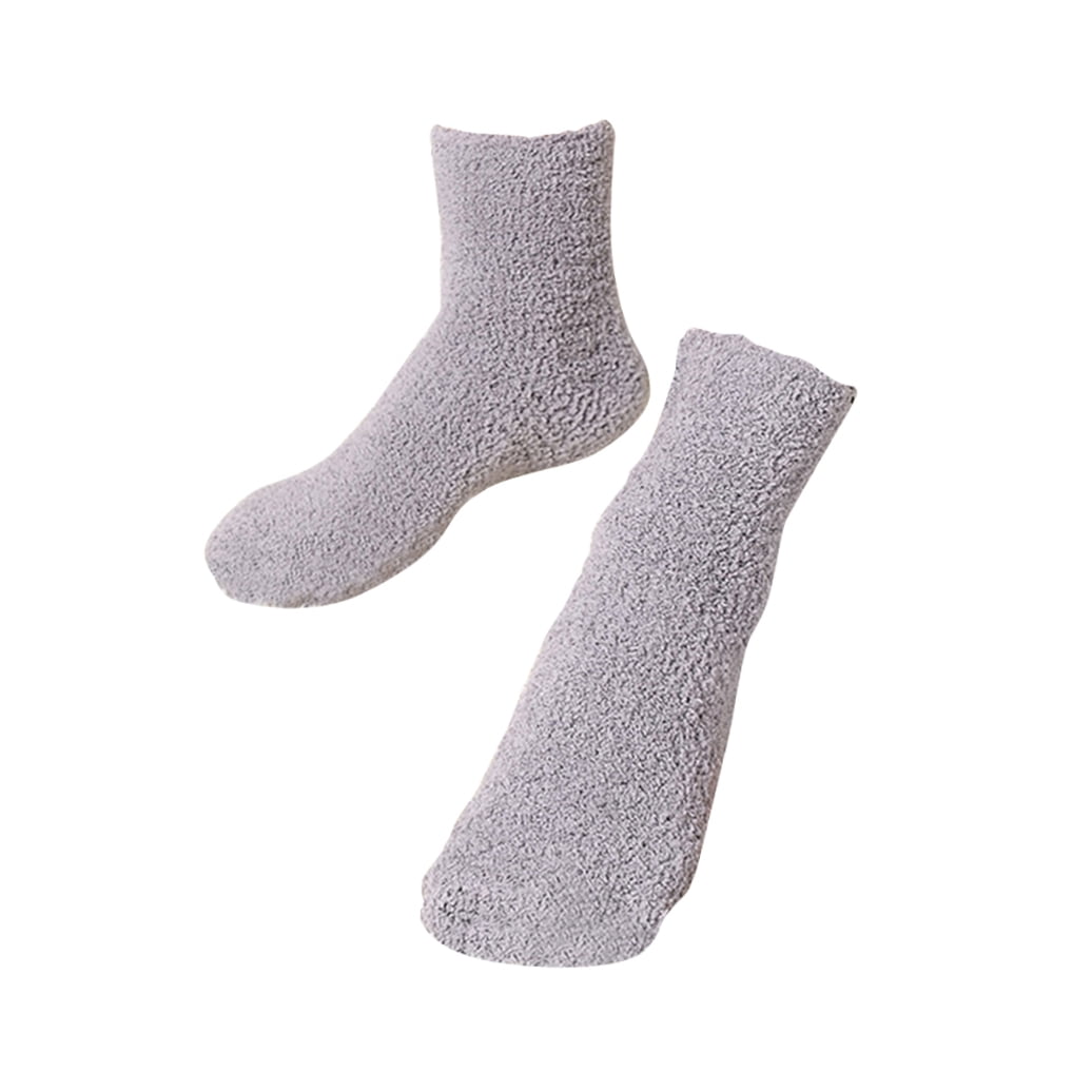 HOOWIFFY Mens Warm Bed Socks 1 Pair Thick Fuzzy Sleep Socks Grey 9.8×2.8×0.2in - Image 4
