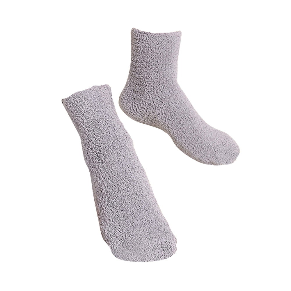 HOOWIFFY Mens Warm Bed Socks 1 Pair Thick Fuzzy Sleep Socks Grey 9.8×2.8×0.2in - Image 6