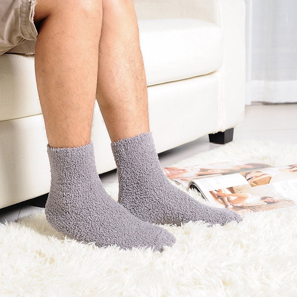 HOOWIFFY Mens Warm Bed Socks 1 Pair Thick Fuzzy Sleep Socks Grey 9.8×2.8×0.2in - Image 8