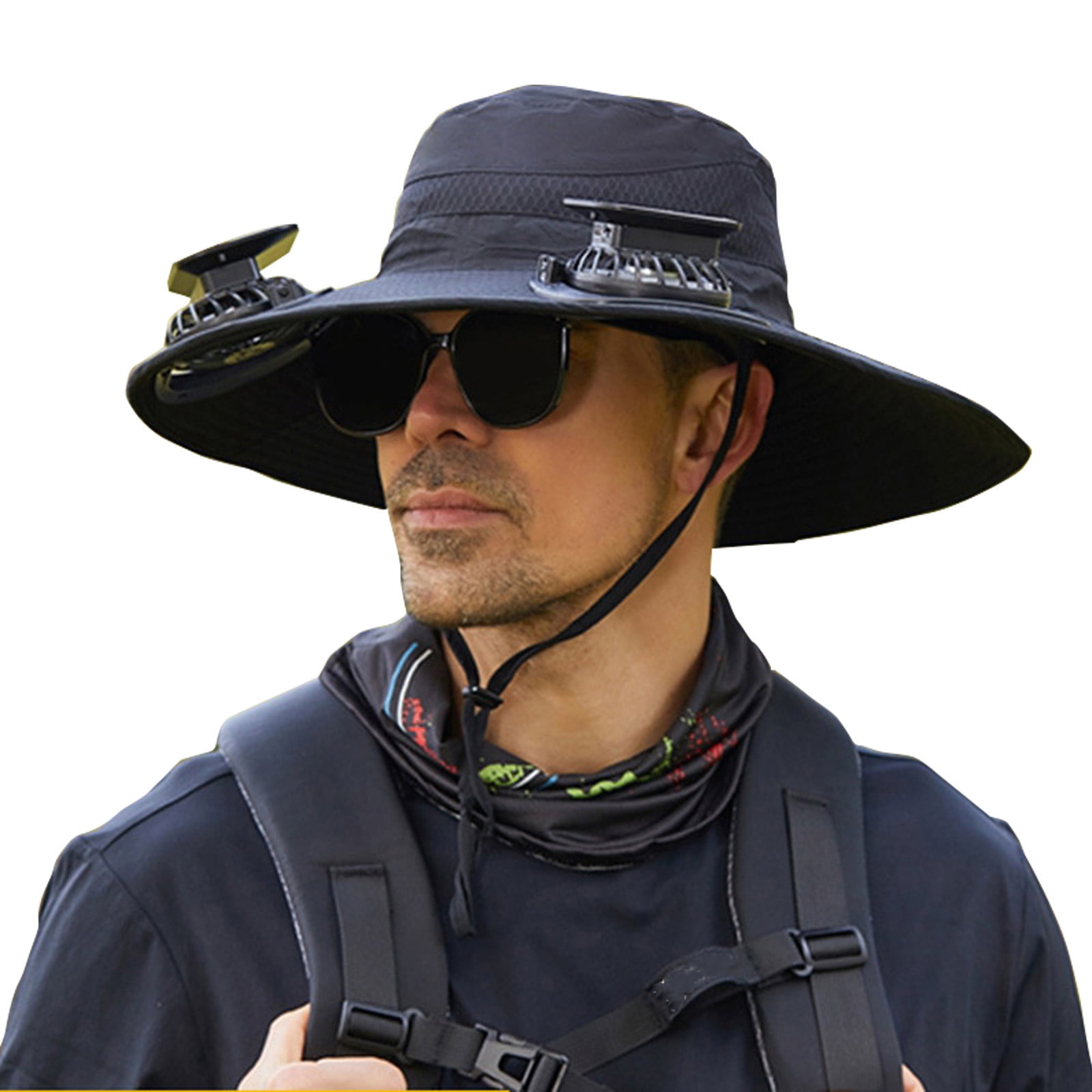 Darzheoy Solar Fan Hat Wide Brim Solar Fan Hat Outdoor Wide Brim Sun Hat with Solar Fan Fishing Hat, Removable & USB Charging Fan A-Black - Image 1
