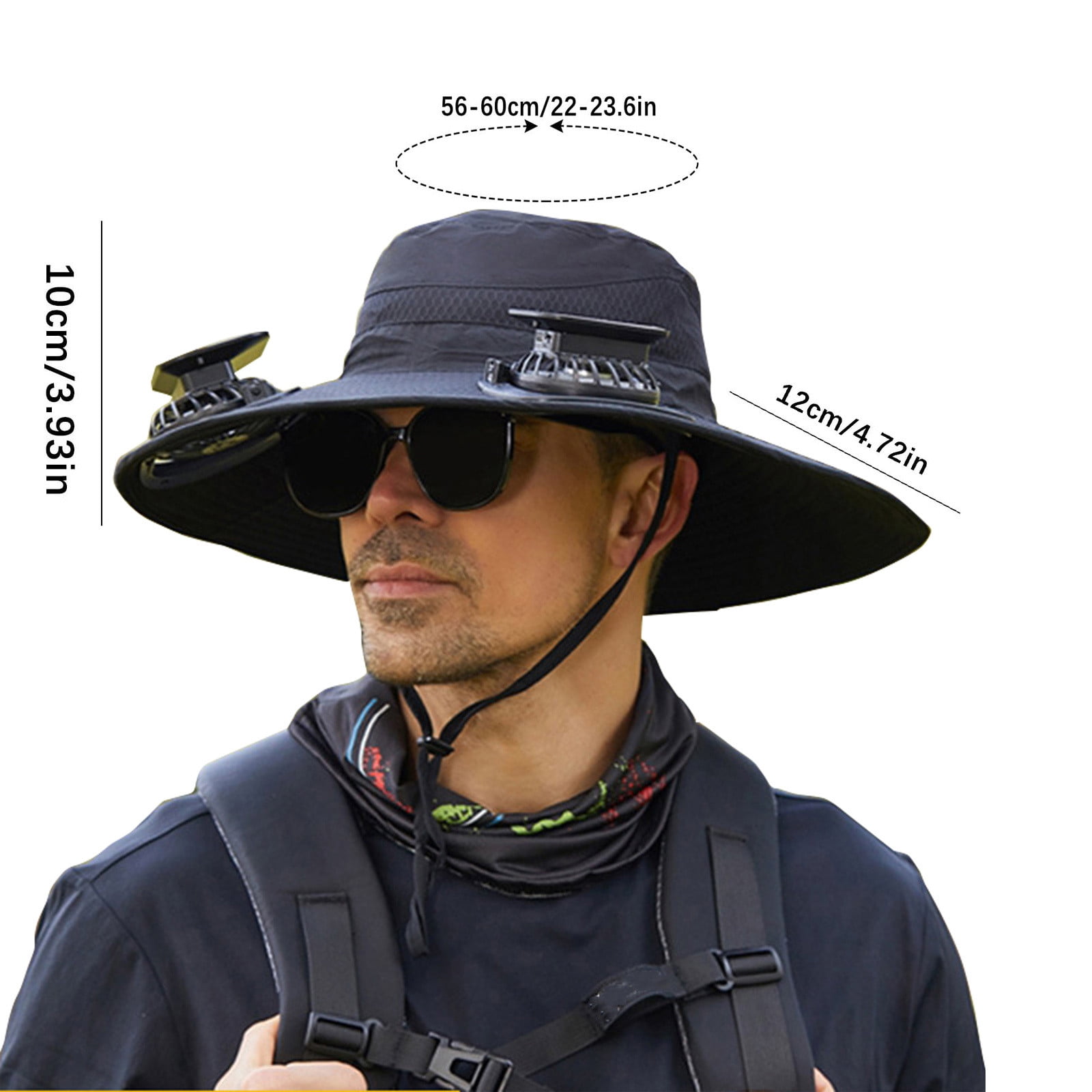 Darzheoy Solar Fan Hat Wide Brim Solar Fan Hat Outdoor Wide Brim Sun Hat with Solar Fan Fishing Hat, Removable & USB Charging Fan A-Black - Image 2