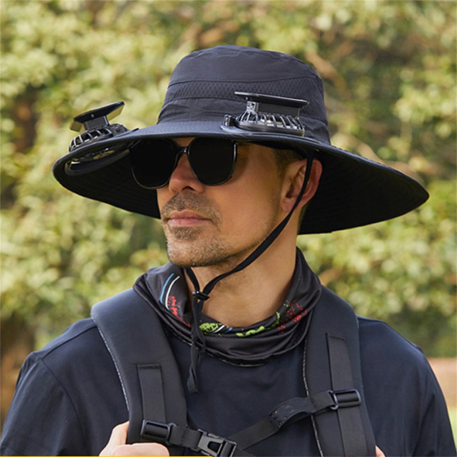 Darzheoy Solar Fan Hat Wide Brim Solar Fan Hat Outdoor Wide Brim Sun Hat with Solar Fan Fishing Hat, Removable & USB Charging Fan A-Black - Image 3