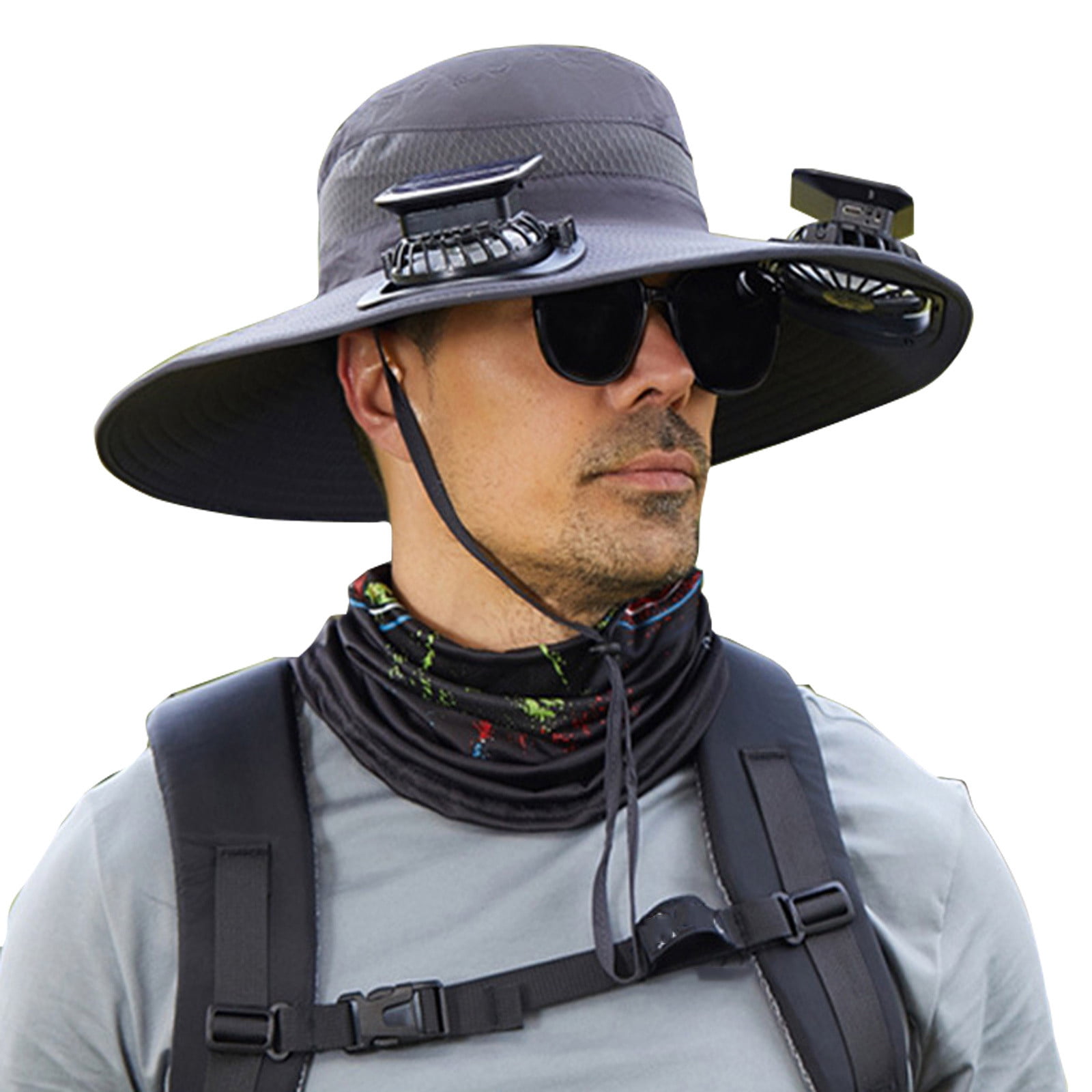 Darzheoy Solar Fan Hat Wide Brim Solar Fan Hat Outdoor Wide Brim Sun Hat with Solar Fan Fishing Hat, Removable & USB Charging Fan A-Dark Gray - Image 1