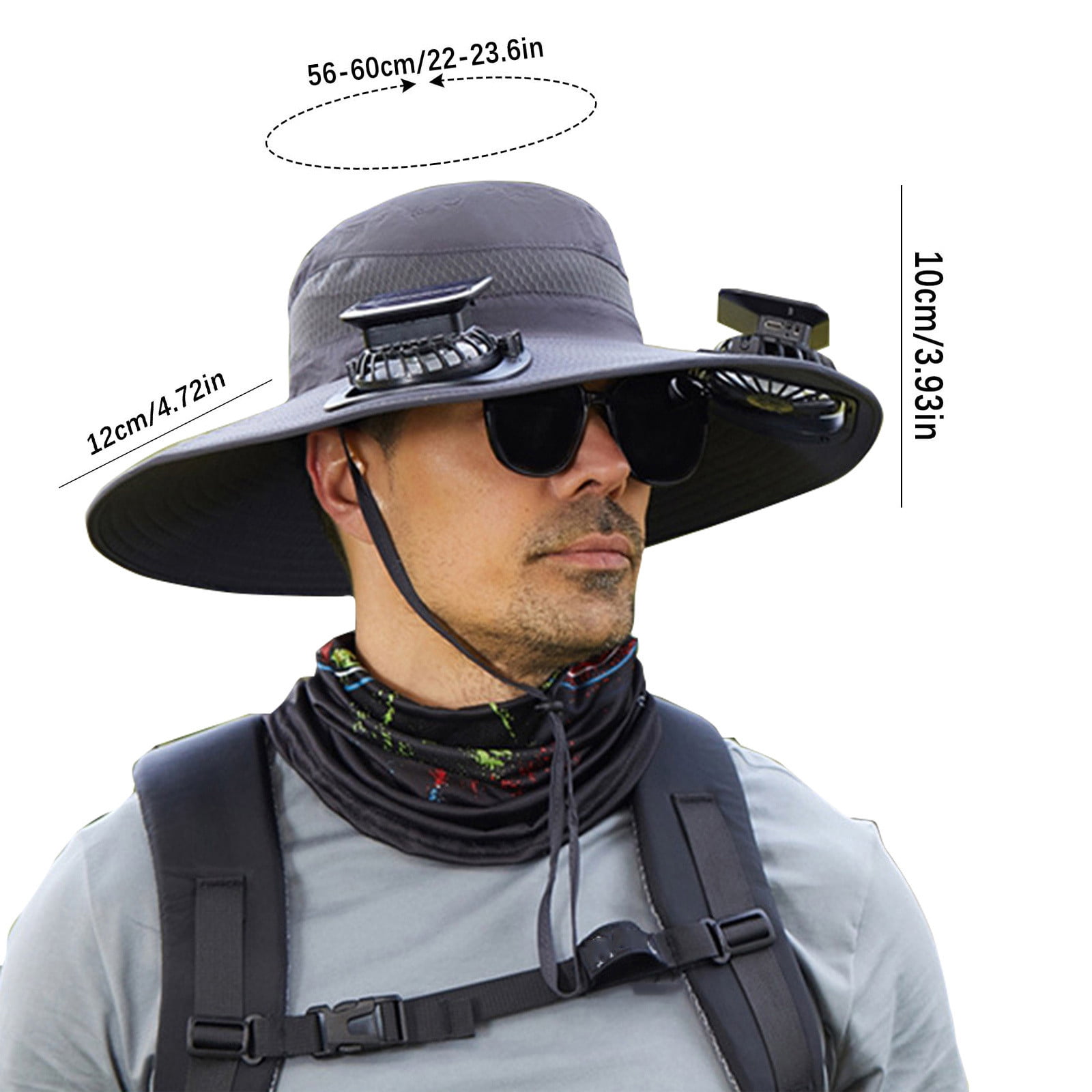Darzheoy Solar Fan Hat Wide Brim Solar Fan Hat Outdoor Wide Brim Sun Hat with Solar Fan Fishing Hat, Removable & USB Charging Fan A-Dark Gray - Image 2
