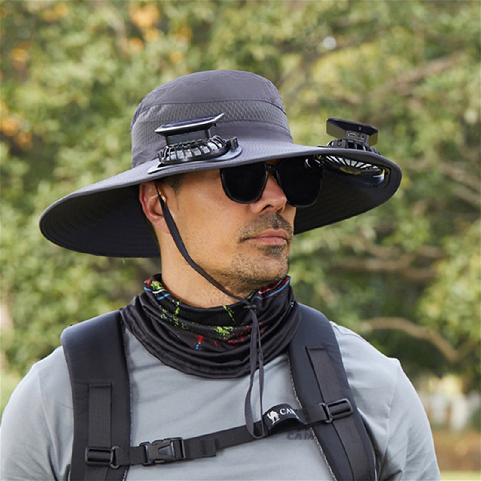 Darzheoy Solar Fan Hat Wide Brim Solar Fan Hat Outdoor Wide Brim Sun Hat with Solar Fan Fishing Hat, Removable & USB Charging Fan A-Dark Gray - Image 3