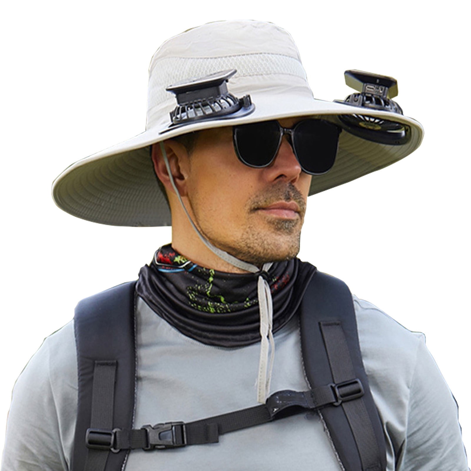 Darzheoy Solar Fan Hat Wide Brim Solar Fan Hat Outdoor Wide Brim Sun Hat with Solar Fan Fishing Hat, Removable & USB Charging Fan A-Gray - Image 1