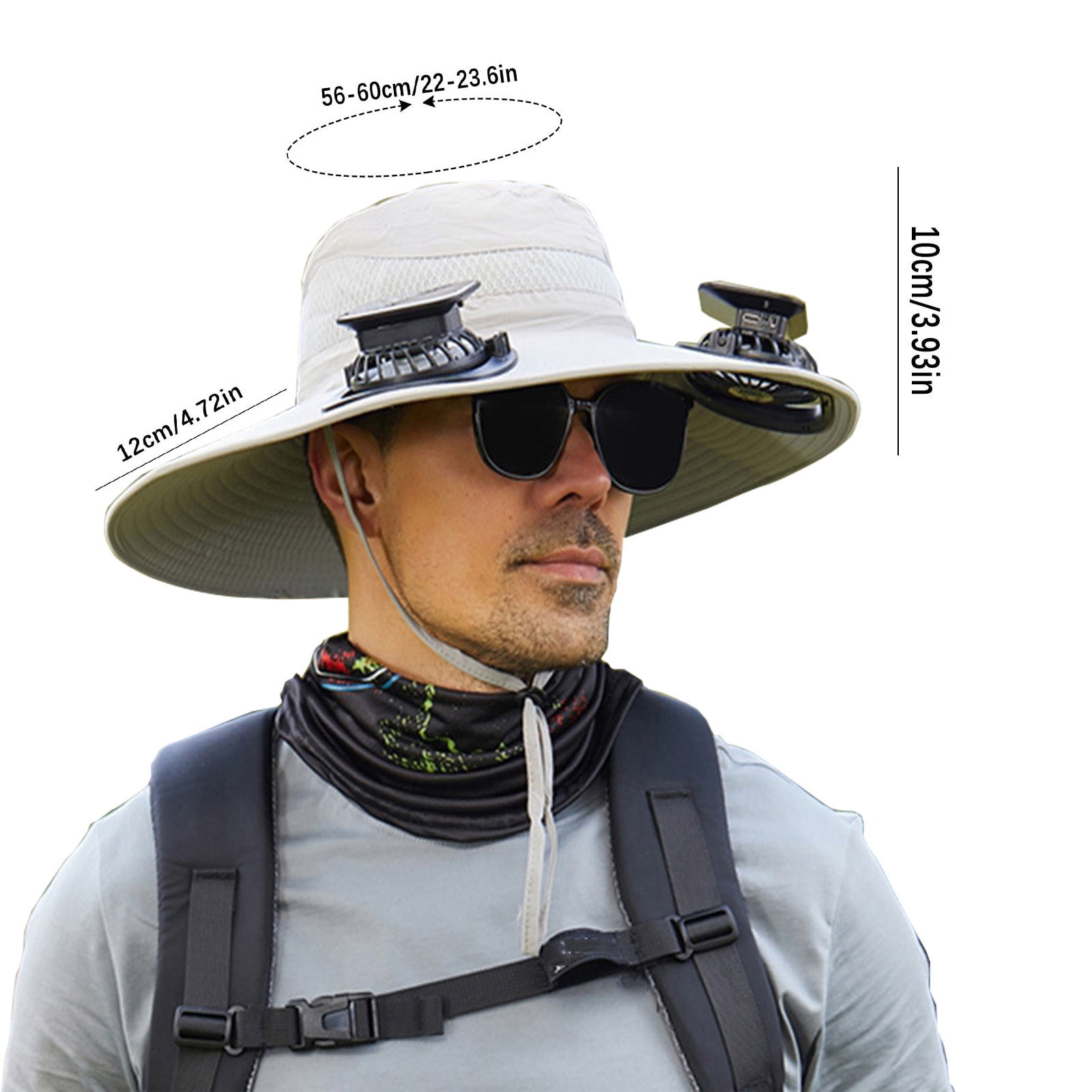 Darzheoy Solar Fan Hat Wide Brim Solar Fan Hat Outdoor Wide Brim Sun Hat with Solar Fan Fishing Hat, Removable & USB Charging Fan A-Gray - Image 2