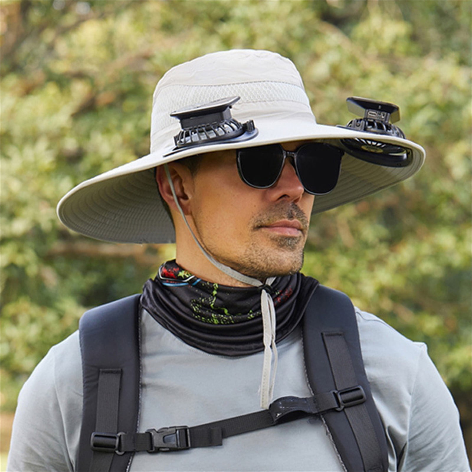 Darzheoy Solar Fan Hat Wide Brim Solar Fan Hat Outdoor Wide Brim Sun Hat with Solar Fan Fishing Hat, Removable & USB Charging Fan A-Gray - Image 3