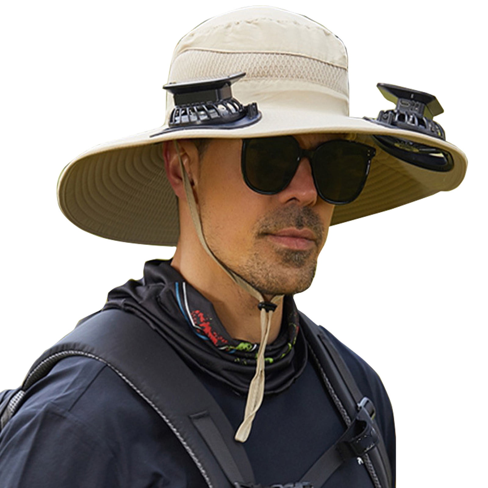 Darzheoy Solar Fan Hat Wide Brim Solar Fan Hat Outdoor Wide Brim Sun Hat with Solar Fan Fishing Hat, Removable & USB Charging Fan A-Khaki - Image 1