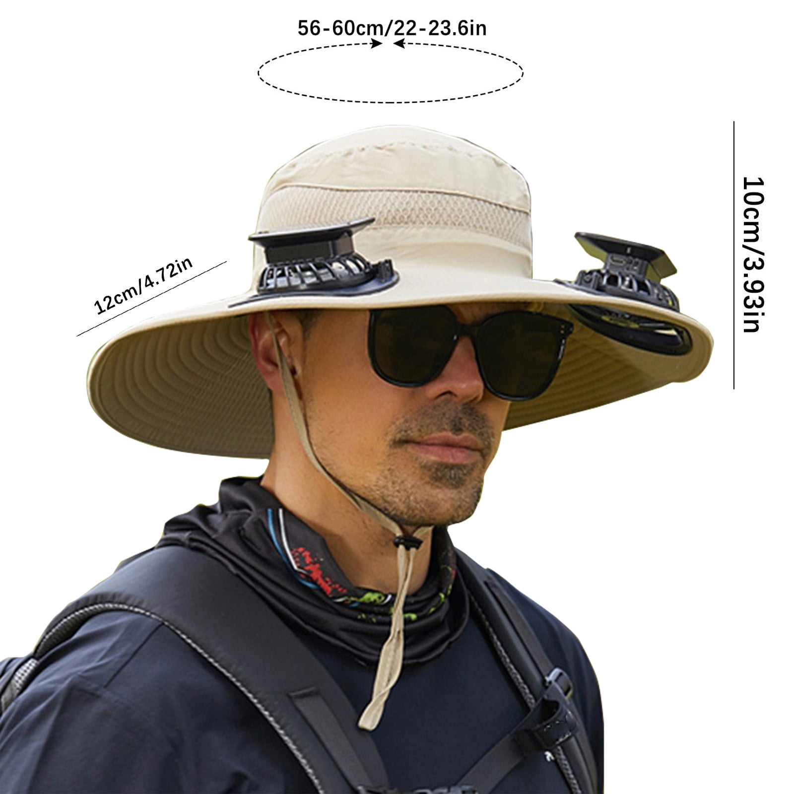 Darzheoy Solar Fan Hat Wide Brim Solar Fan Hat Outdoor Wide Brim Sun Hat with Solar Fan Fishing Hat, Removable & USB Charging Fan A-Khaki - Image 2