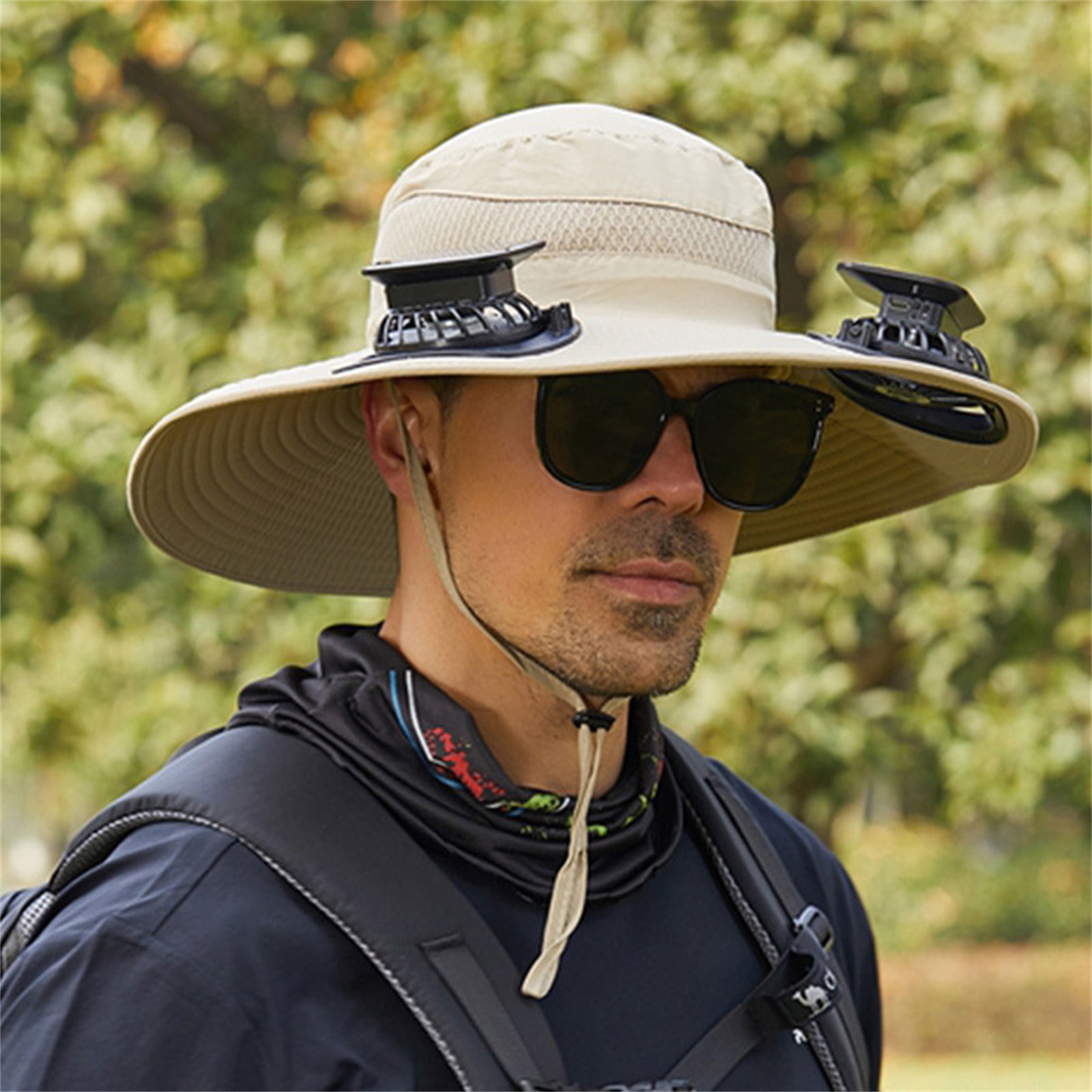 Darzheoy Solar Fan Hat Wide Brim Solar Fan Hat Outdoor Wide Brim Sun Hat with Solar Fan Fishing Hat, Removable & USB Charging Fan A-Khaki - Image 3