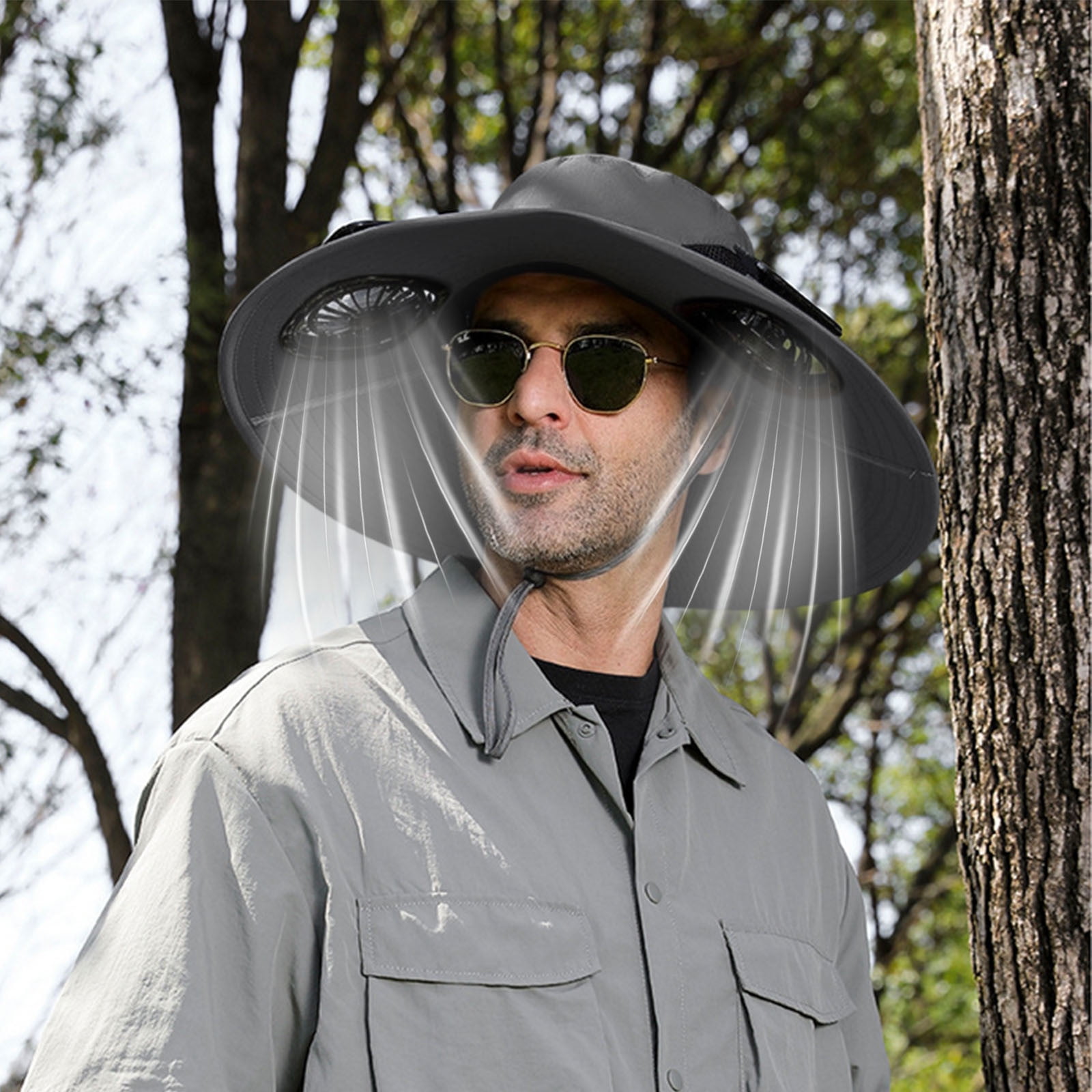 Darzheoy Solar Fan Hat Wide Brim Solar Fan Hat Outdoor Wide Brim Sun Hat with Solar Fan Fishing Hat, Removable & USB Charging Fan B-Dark Gray - Image 6