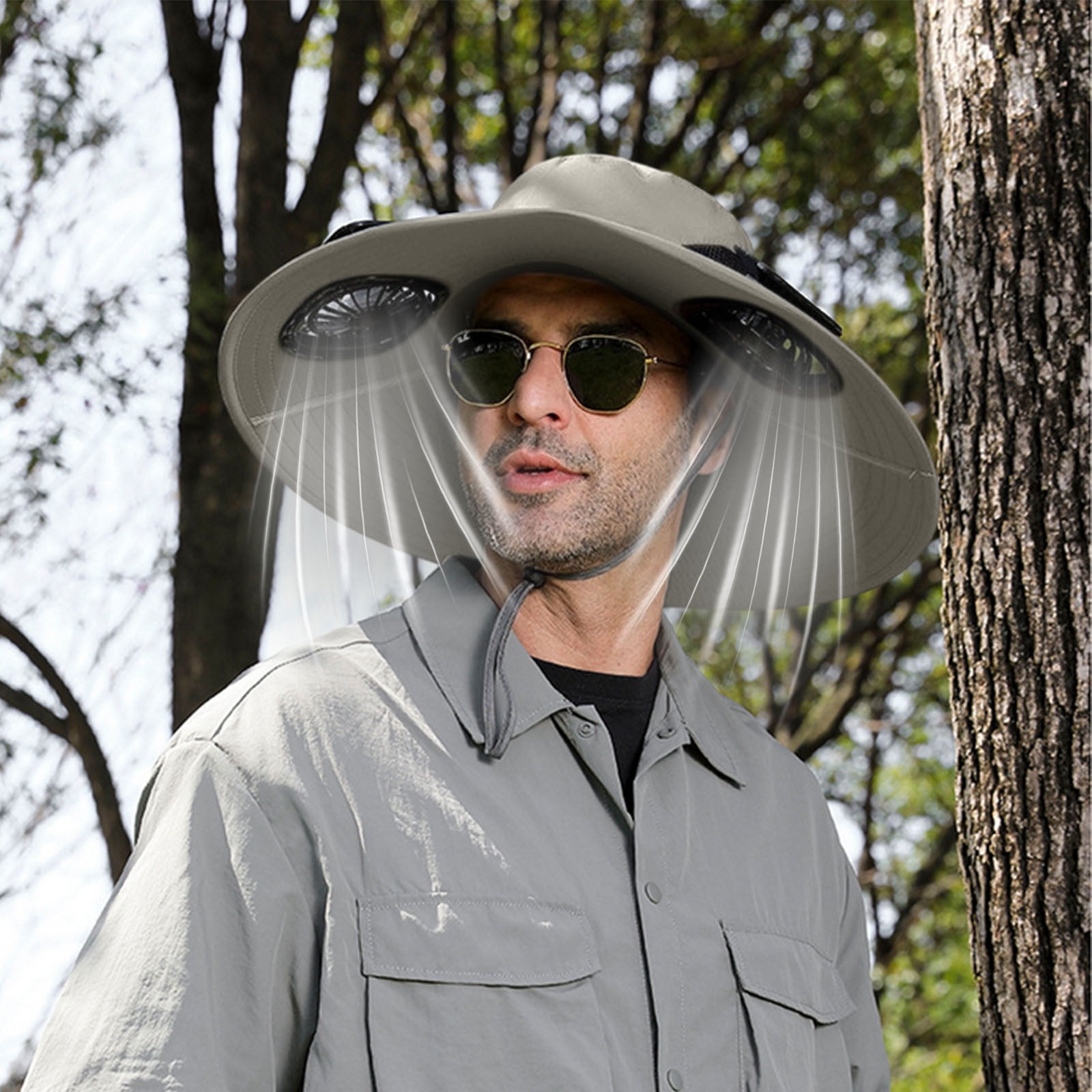 Darzheoy Solar Fan Hat Wide Brim Solar Fan Hat Outdoor Wide Brim Sun Hat with Solar Fan Fishing Hat, Removable & USB Charging Fan B-Gray - Image 4